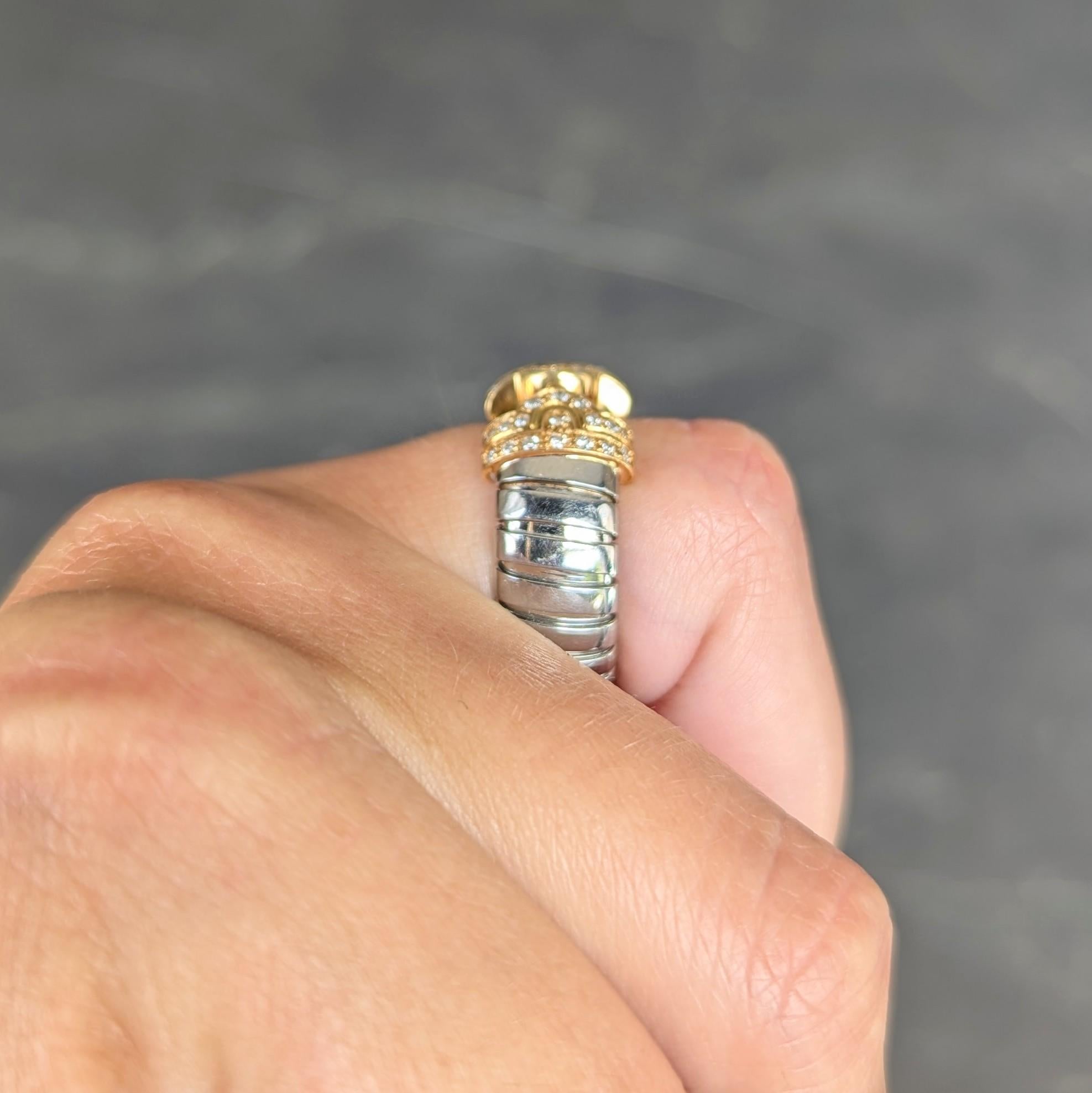 Bulgari Diamond 18 Karat Yellow Gold Steel Vintage Parentesi Tubogas Omega Ring
