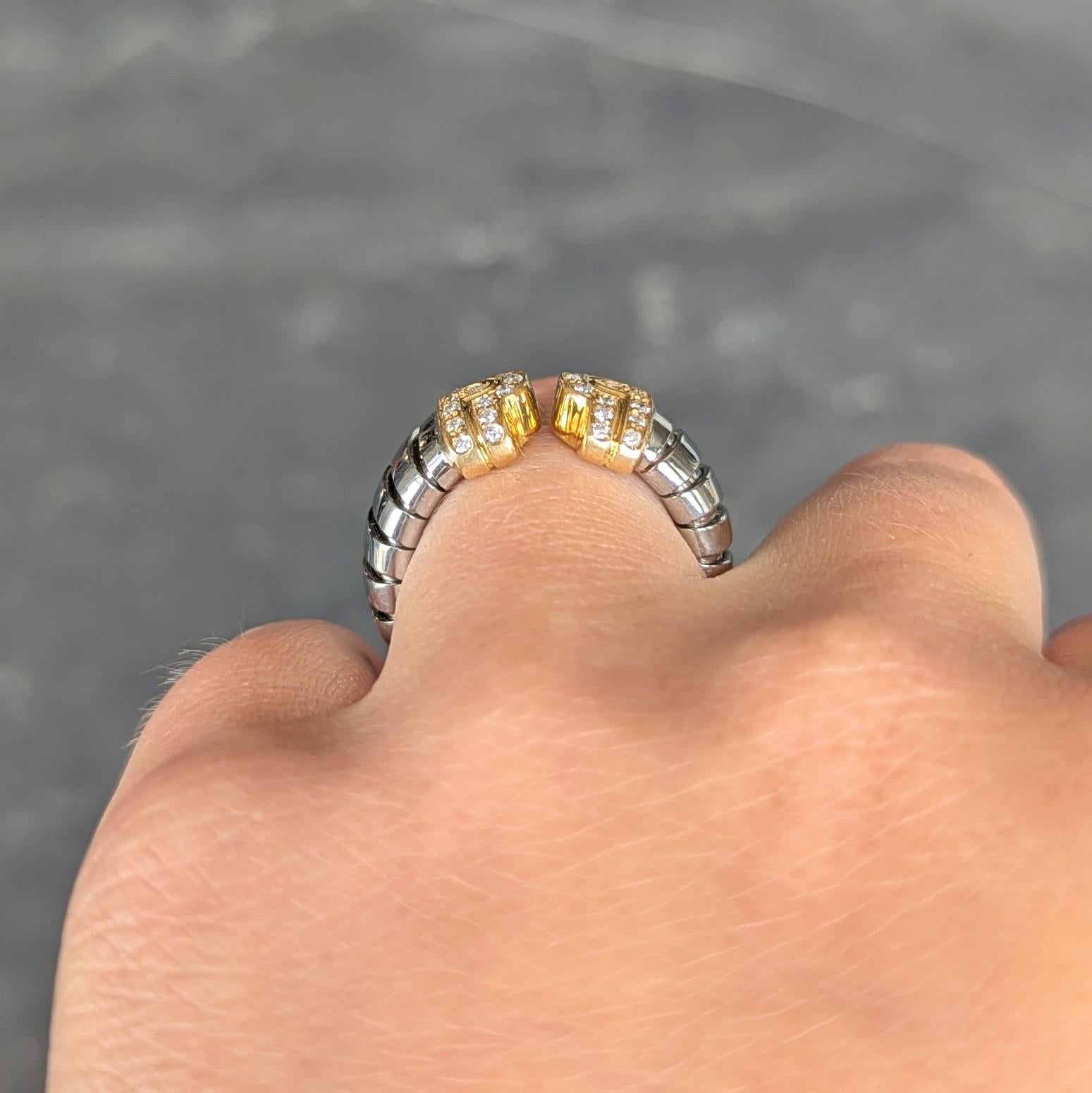 Bulgari Diamond 18 Karat Yellow Gold Steel Vintage Parentesi Tubogas Omega Ring
