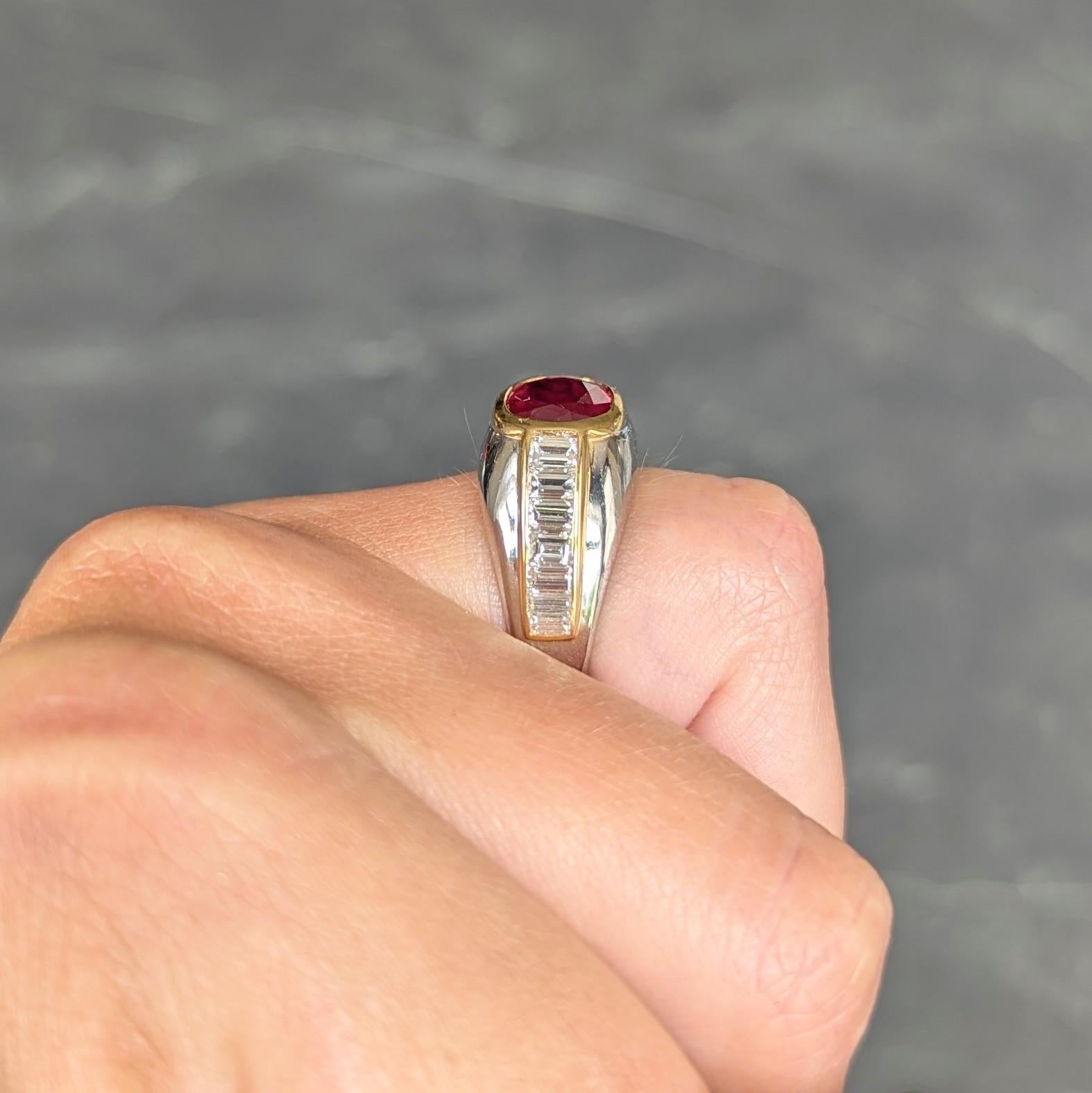 Bulgari 1970's Ruby Diamond Platinum 18 Karat Yellow Gold Vintage Bombé Ring