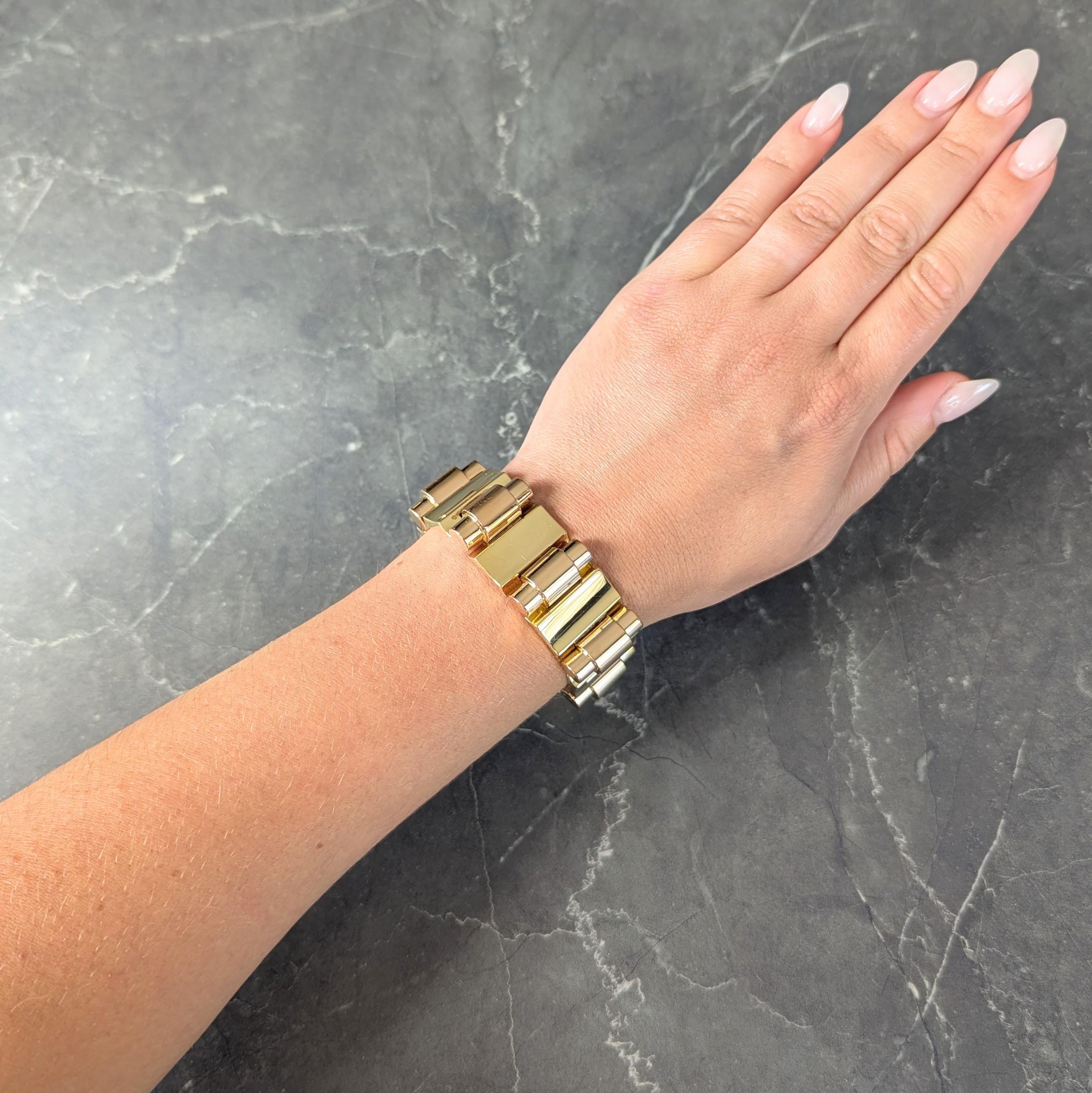Retro French 18 Karat Two-Tone Yellow Rose Gold Vintage Tank Bracelet