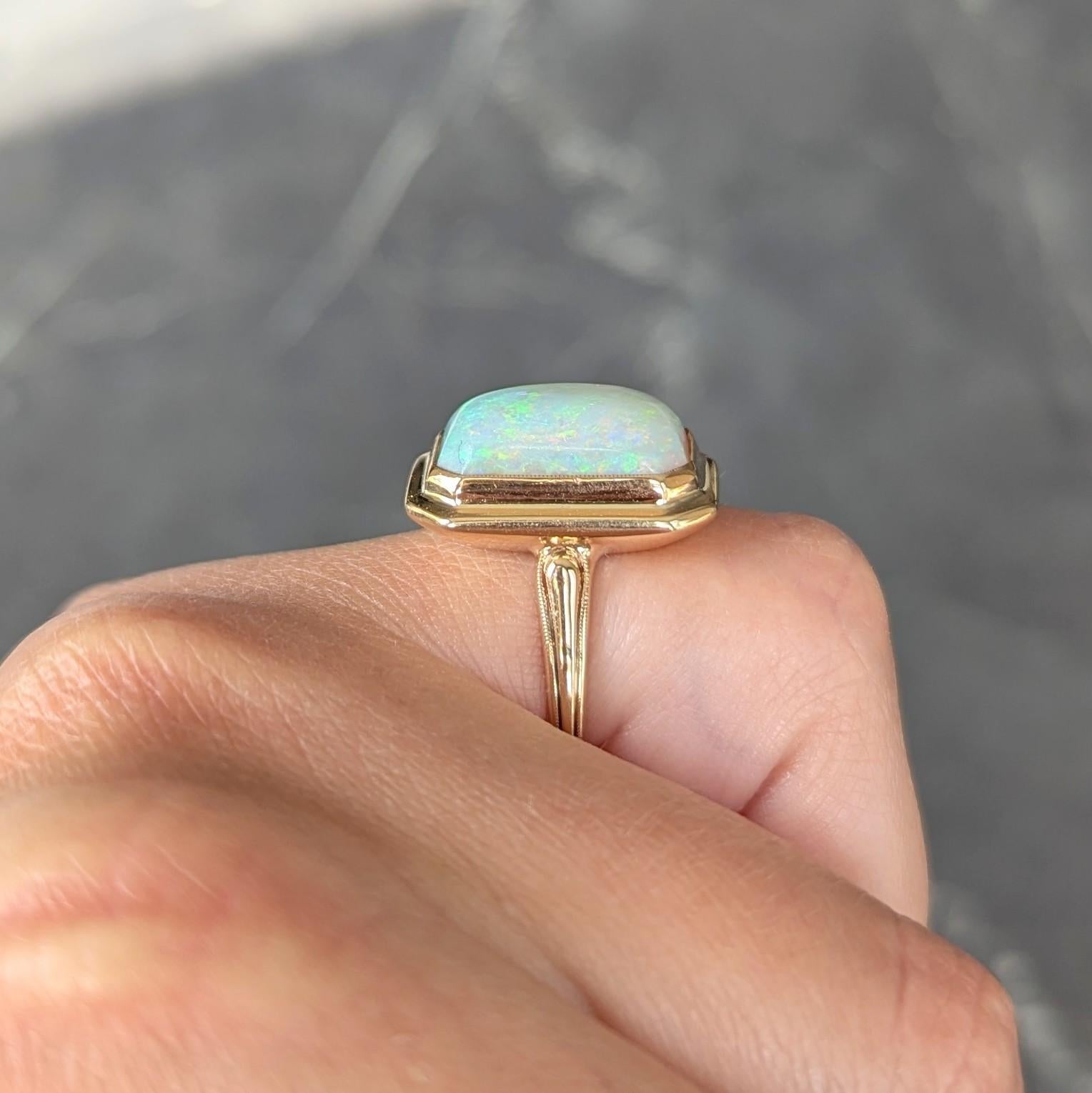Early Art Deco Opal 14 Karat Yellow Gold Antique Cocktail Ring