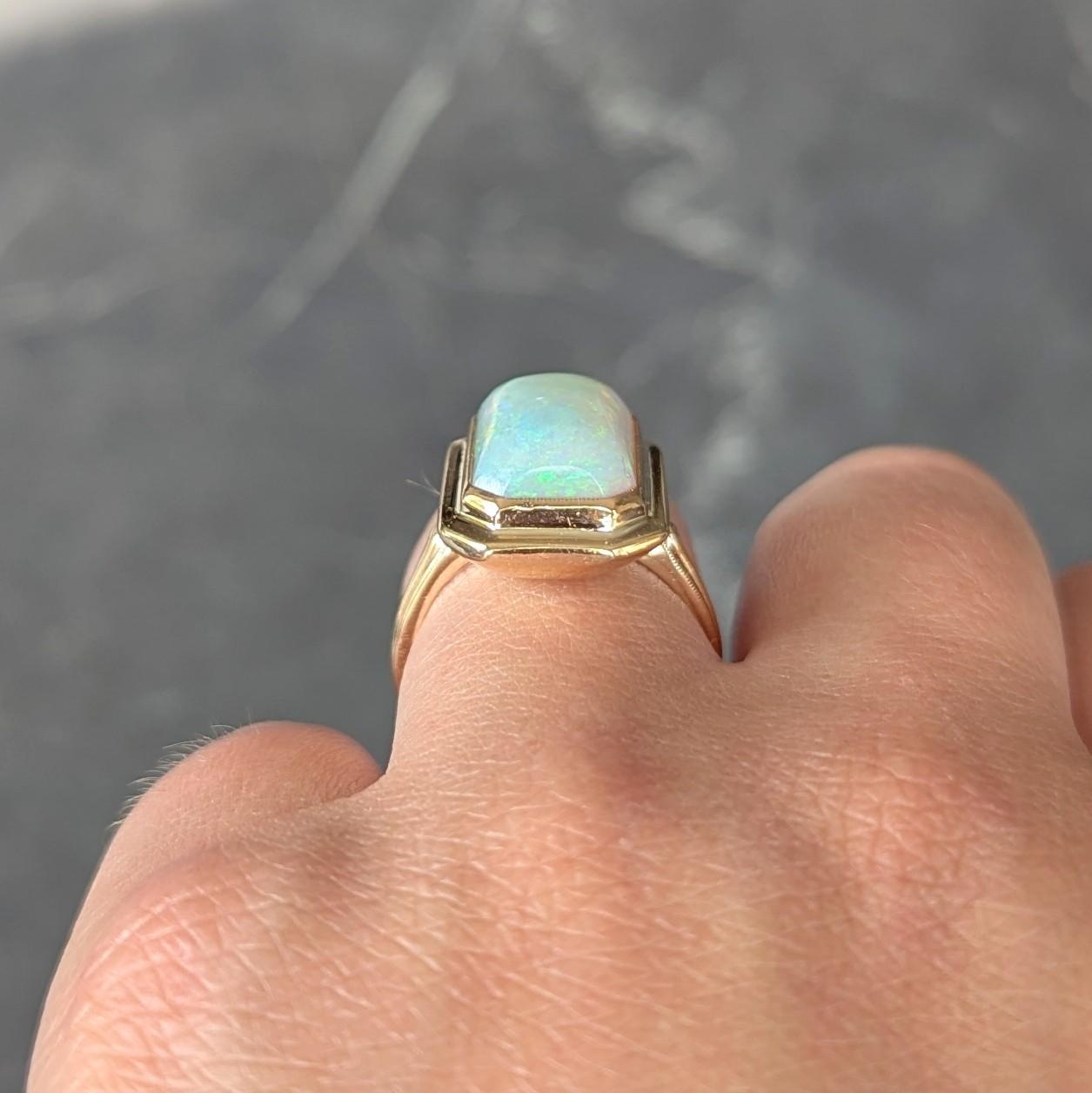 Early Art Deco Opal 14 Karat Yellow Gold Antique Cocktail Ring