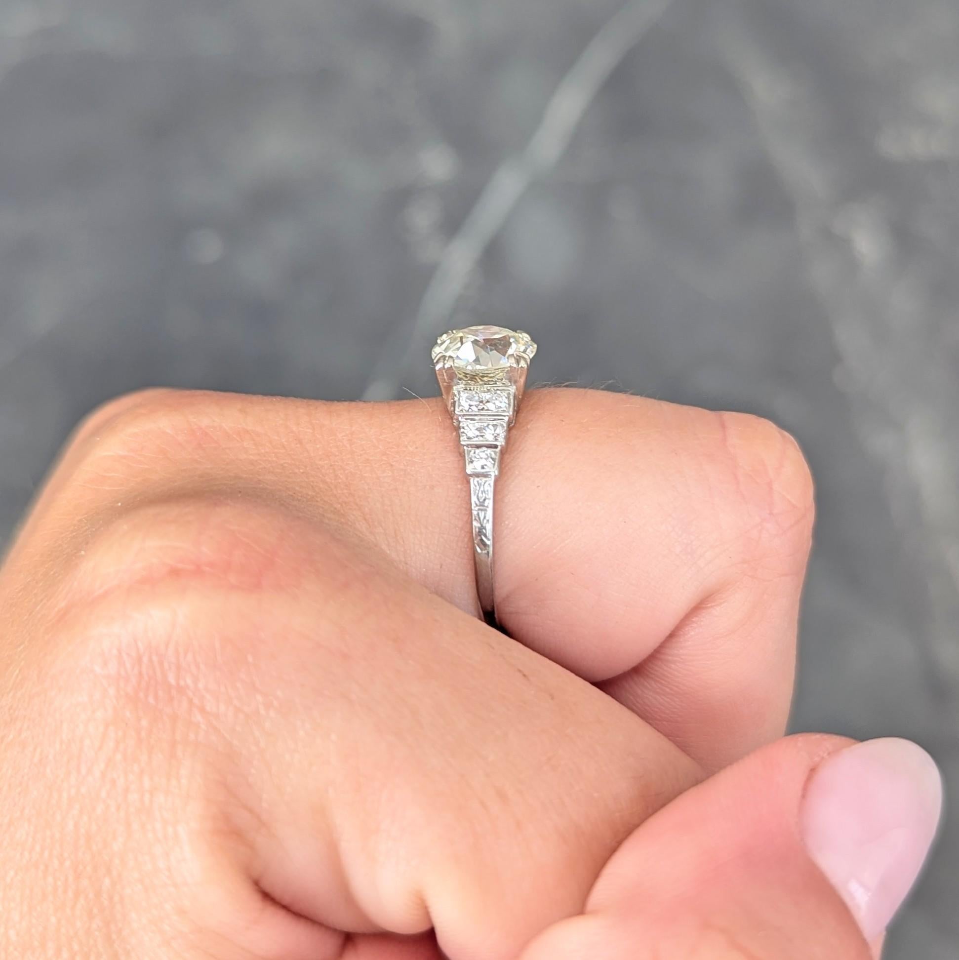 Art Deco 2.49 CTW Old Mine Cut Diamond Platinum Vintage Stepped Engagement Ring
