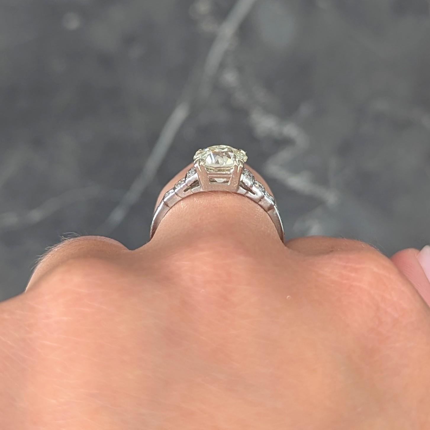 Art Deco 2.49 CTW Old Mine Cut Diamond Platinum Vintage Stepped Engagement Ring