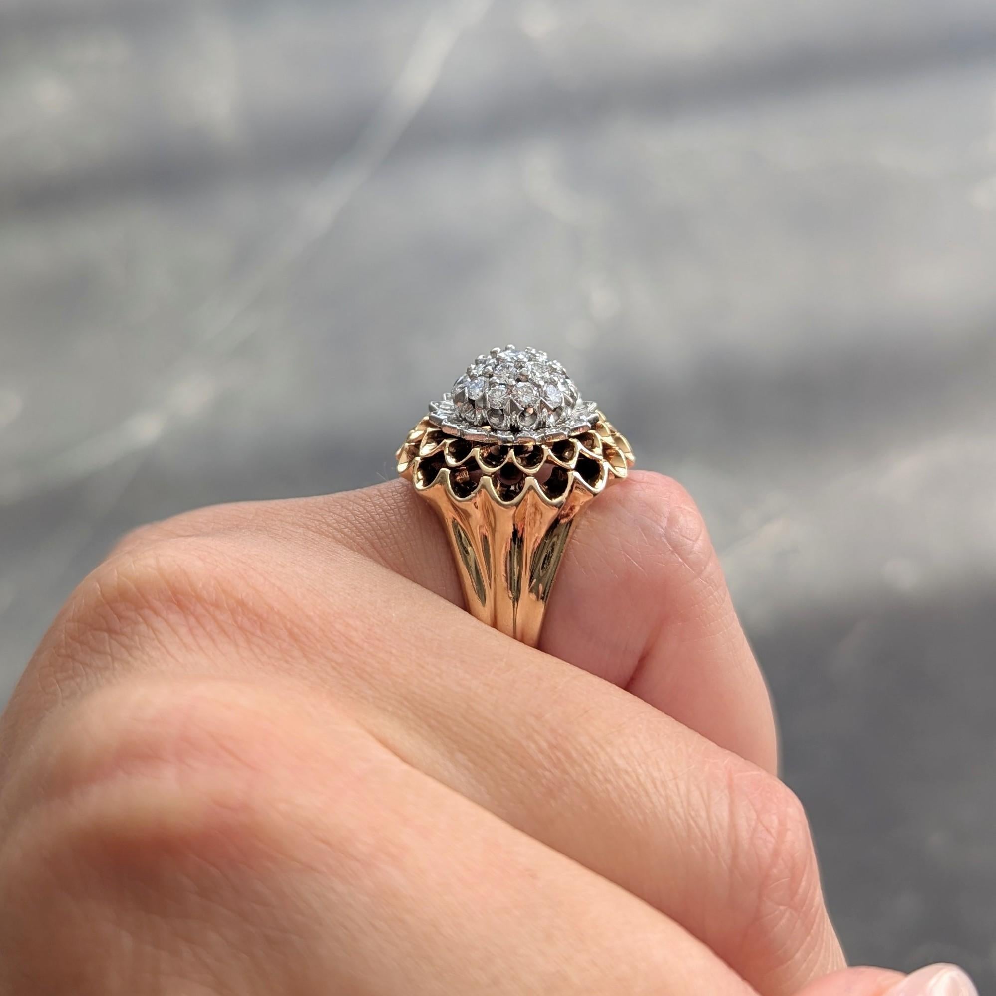 Tiffany & Co. 1950's Diamond Platinum 14K Gold Vintage Chrysanthemum Ring