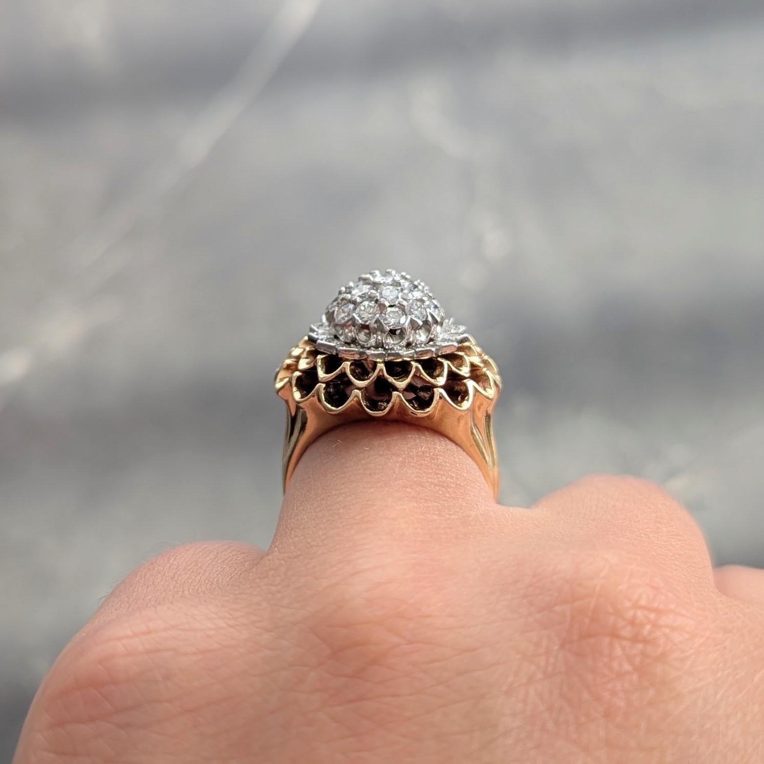 Tiffany & Co. 1950's Diamond Platinum 14K Gold Vintage Chrysanthemum Ring