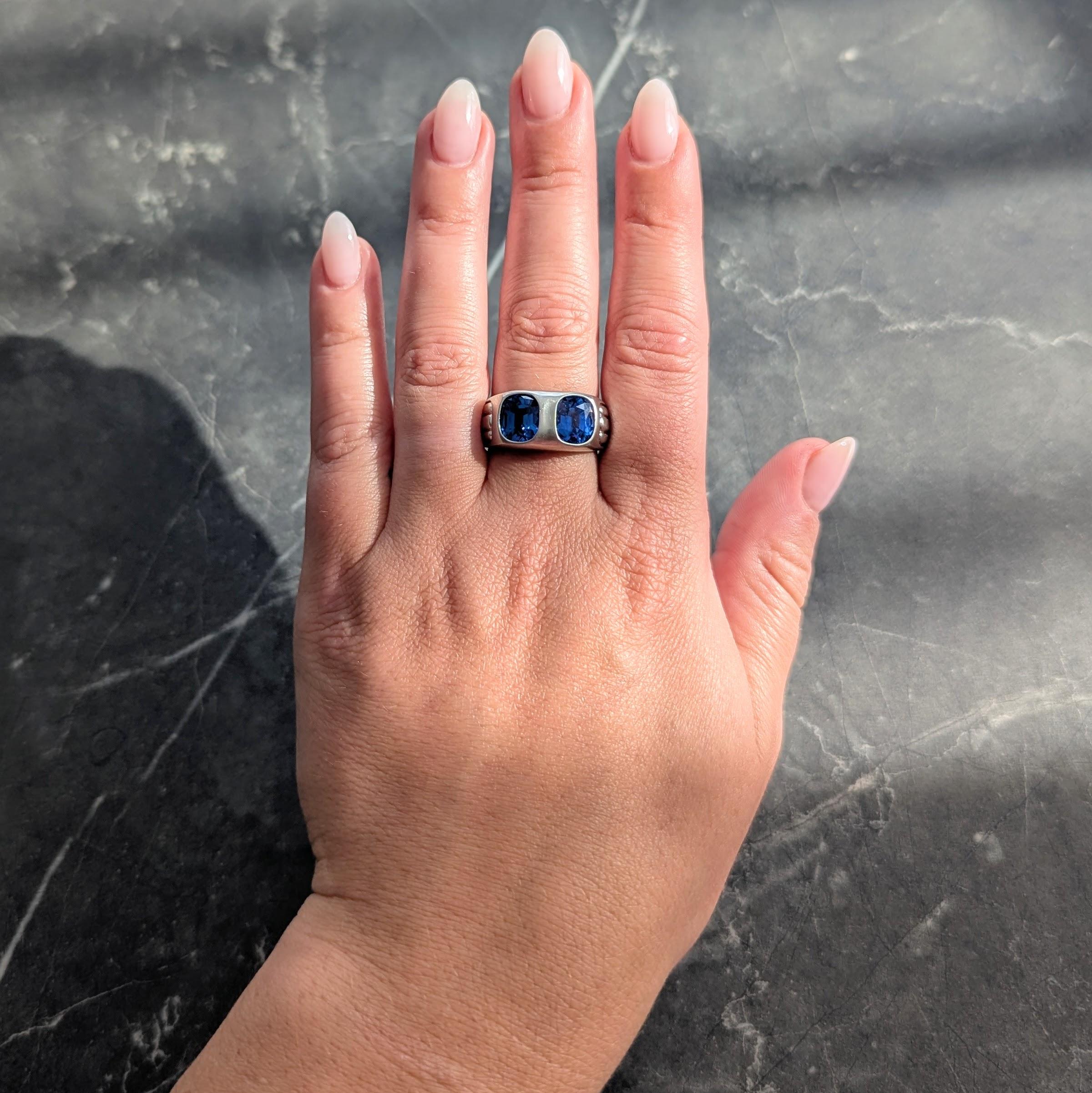 Mid-Century 5.87 CTW No Heat Ceylon Sapphire Platinum Vintage Two Stone Ring AGL