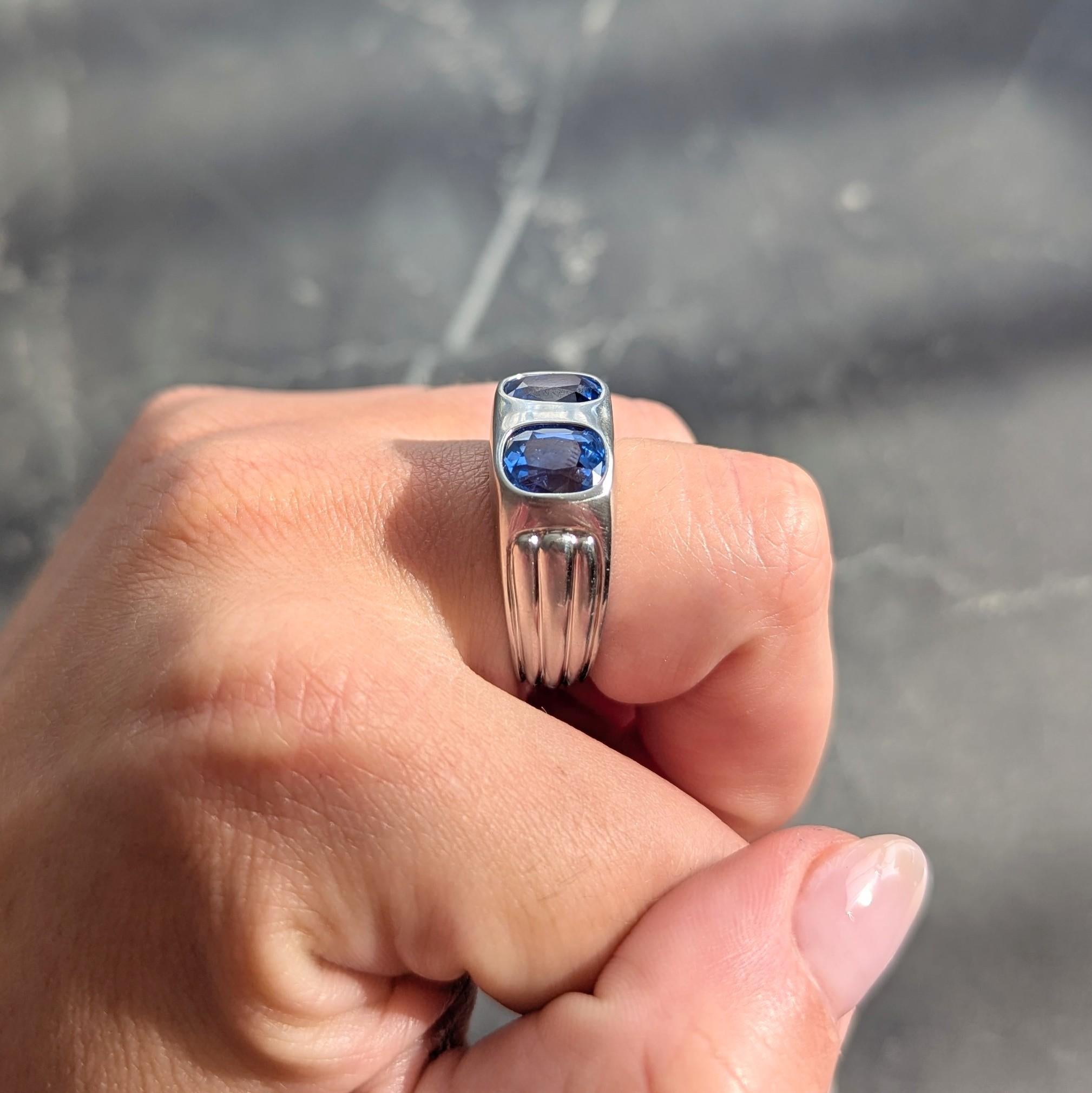 Mid-Century 5.87 CTW No Heat Ceylon Sapphire Platinum Vintage Two Stone Ring AGL