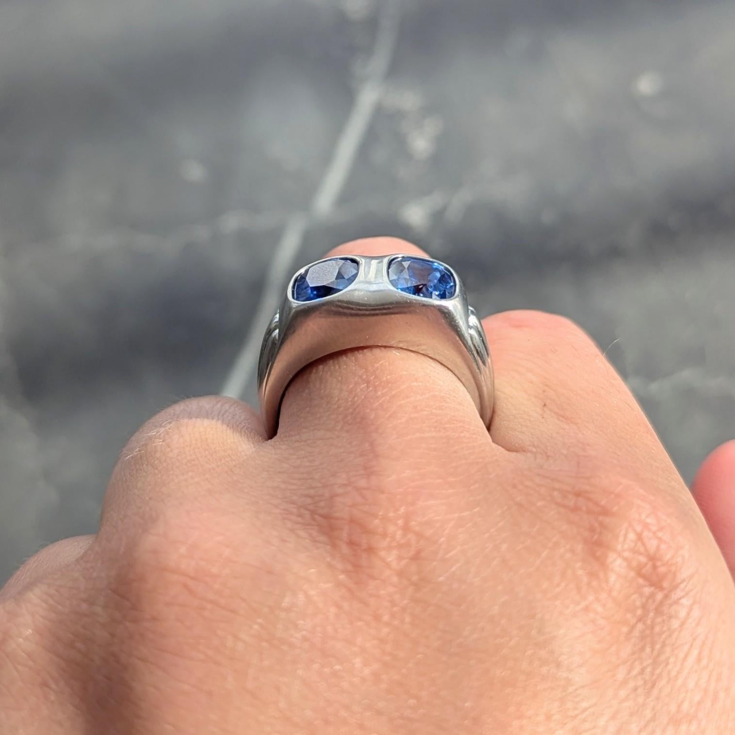 Mid-Century 5.87 CTW No Heat Ceylon Sapphire Platinum Vintage Two Stone Ring AGL