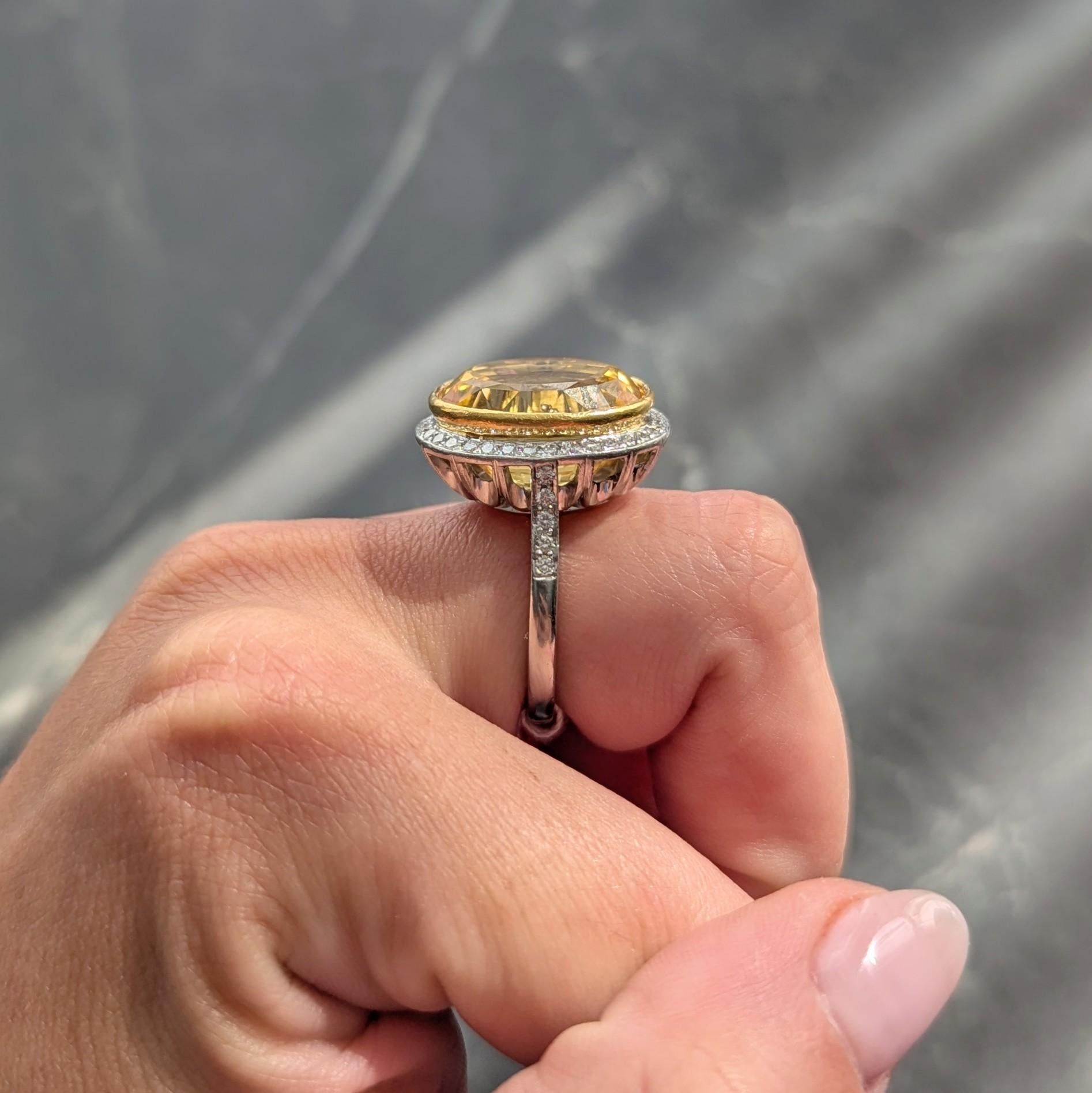 Neiman Marcus 26.40 CTW NH Ceylon Yellow Sapphire Diamond Platinum 18K Gold Ring