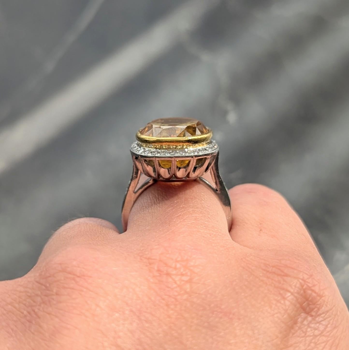 Neiman Marcus 26.40 CTW NH Ceylon Yellow Sapphire Diamond Platinum 18K Gold Ring