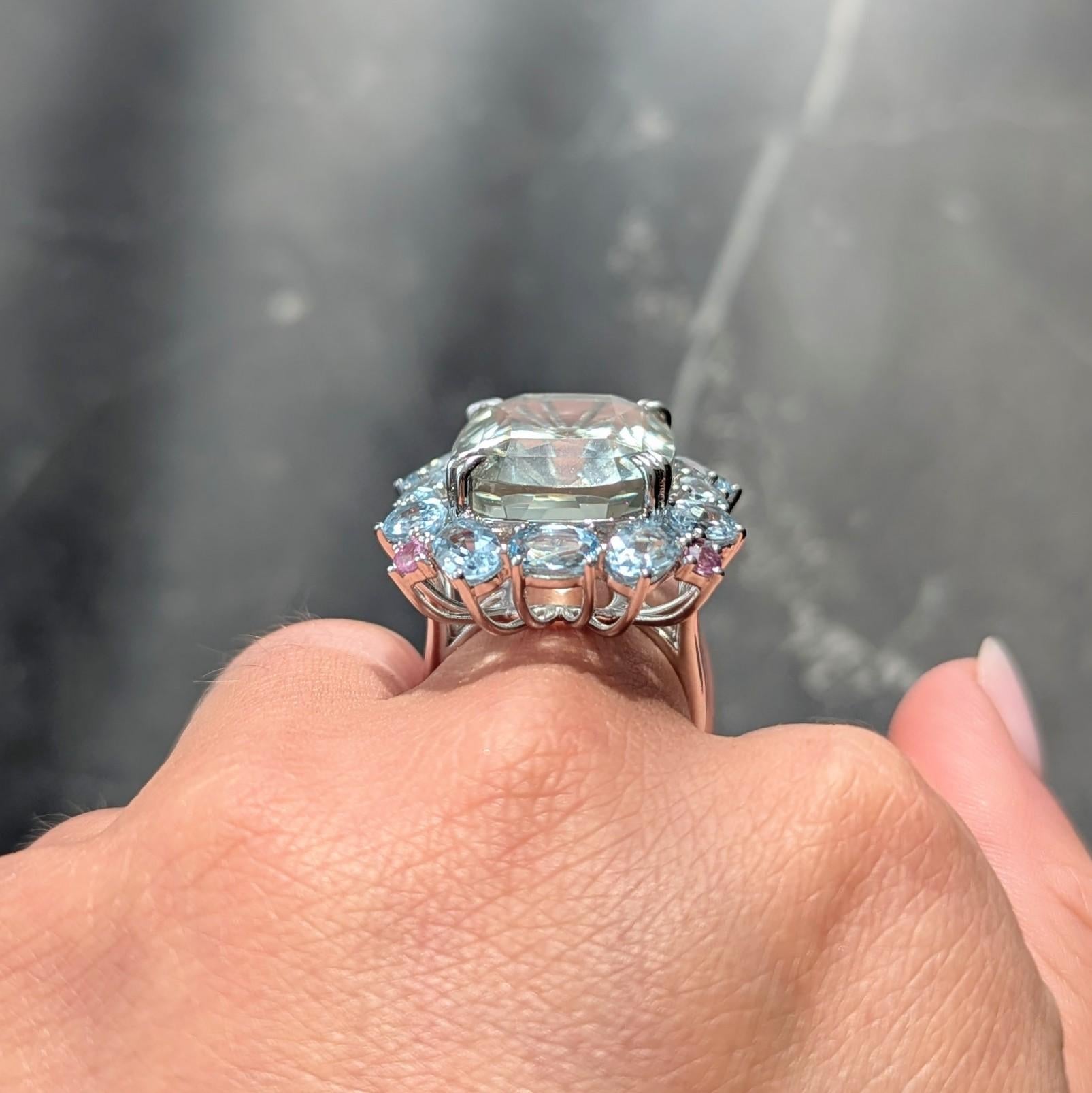 Contemporary 31.89 CTW Prasiolite Aquamarine Sapphire Platinum Cocktail Ring