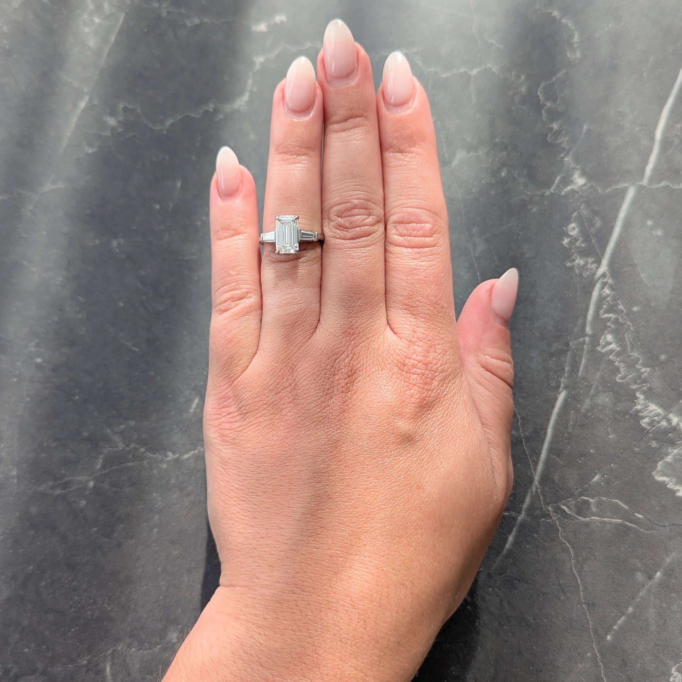 Mid-Century 2.56 CTW Emerald Cut Diamond Platinum Vintage Engagement Ring GIA