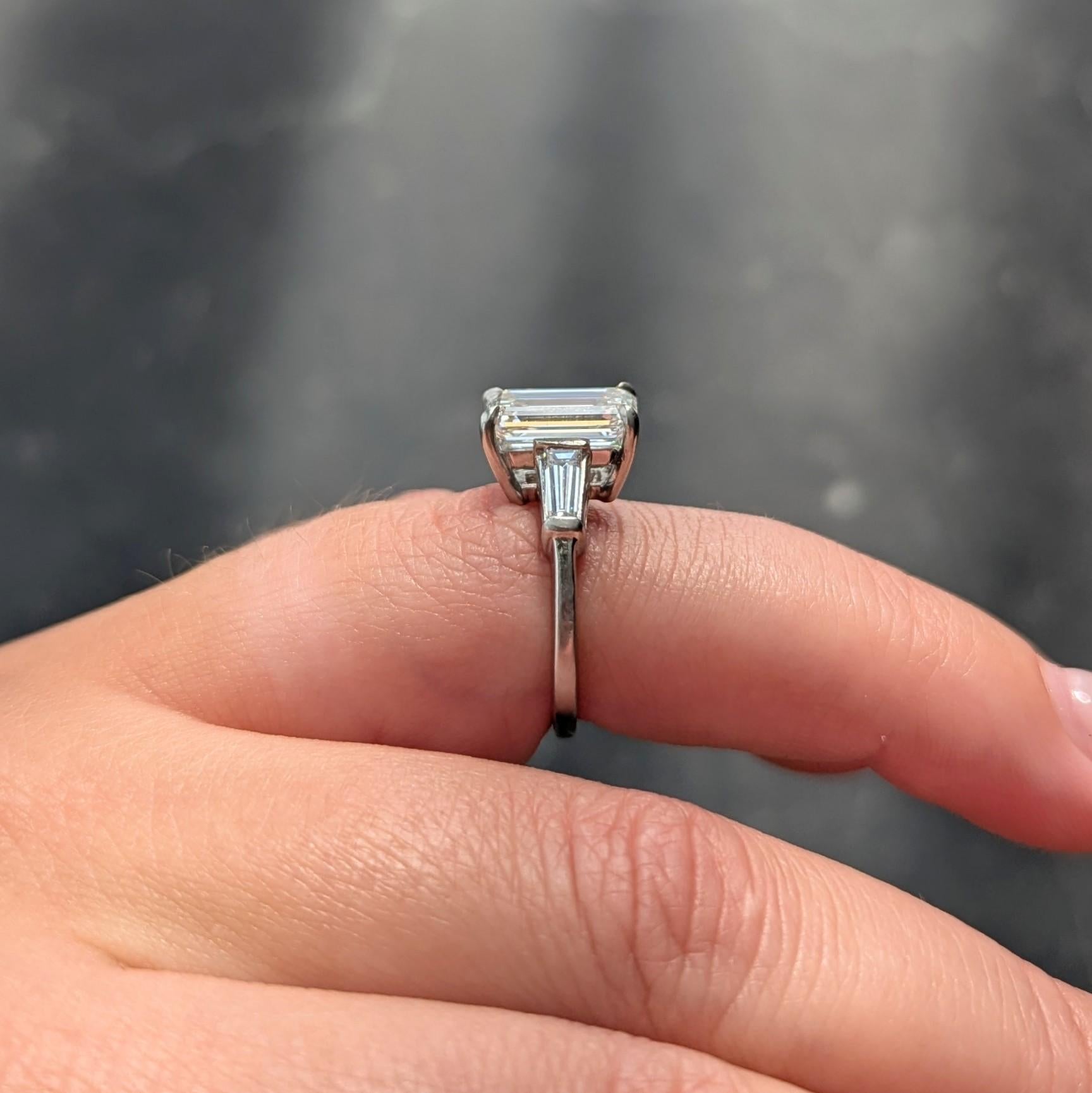 Mid-Century 2.56 CTW Emerald Cut Diamond Platinum Vintage Engagement Ring GIA