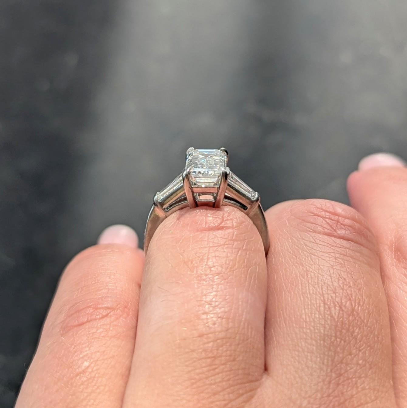 Mid-Century 2.56 CTW Emerald Cut Diamond Platinum Vintage Engagement Ring GIA