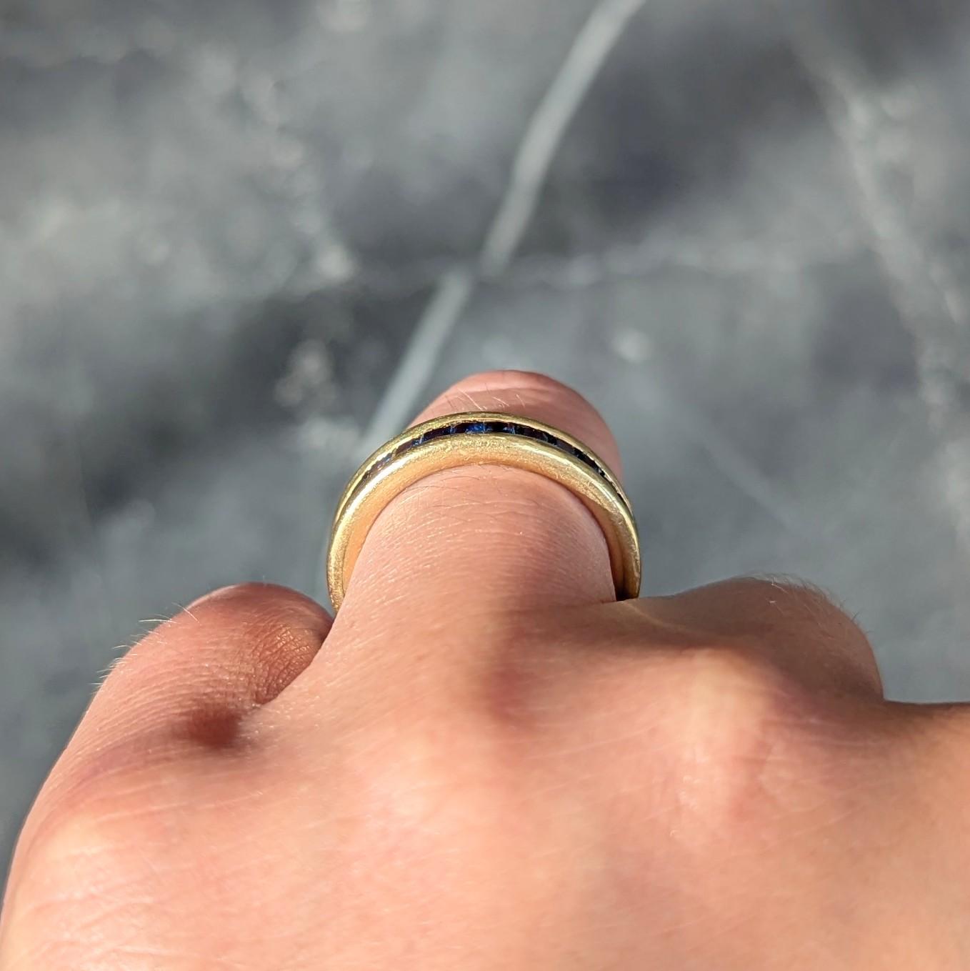 Bulgari 1980's Blue Sapphire 18K Gold Vintage Eternity Channel Band Ring