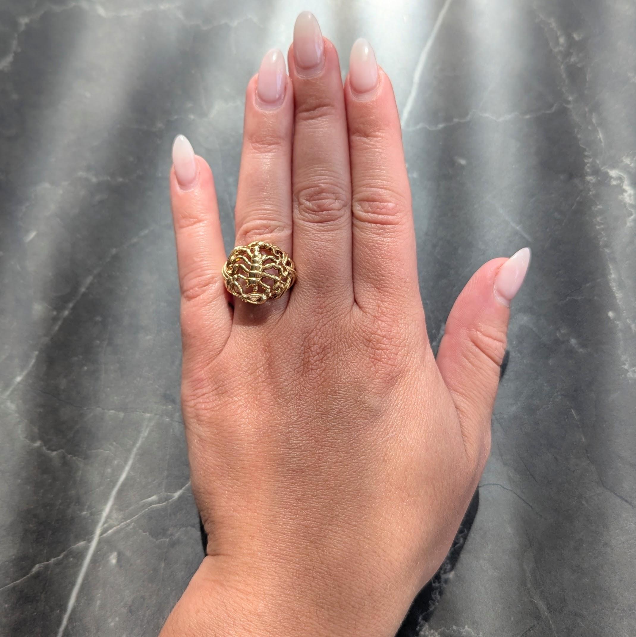 1970's 14 Karat Yellow Gold Vintage Scorpio Zodiac Dome Ring