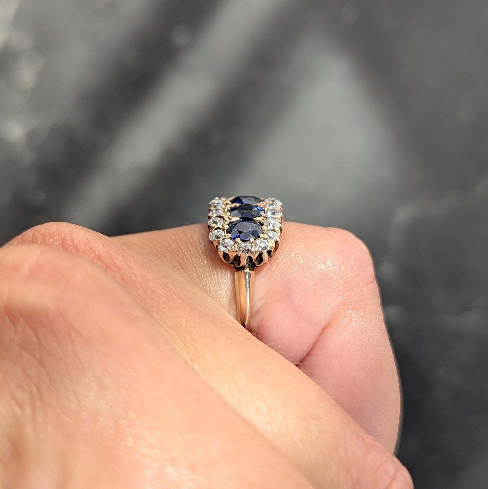 Victorian 3.72 CTW Diamond Sapphire 14K Gold Antique Cluster Halo Band Ring