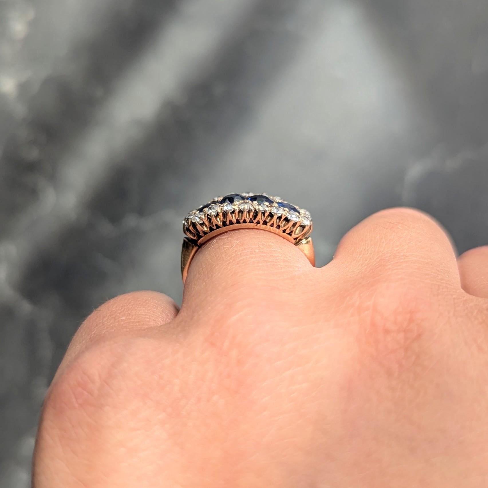 Victorian 3.72 CTW Diamond Sapphire 14K Gold Antique Cluster Halo Band Ring