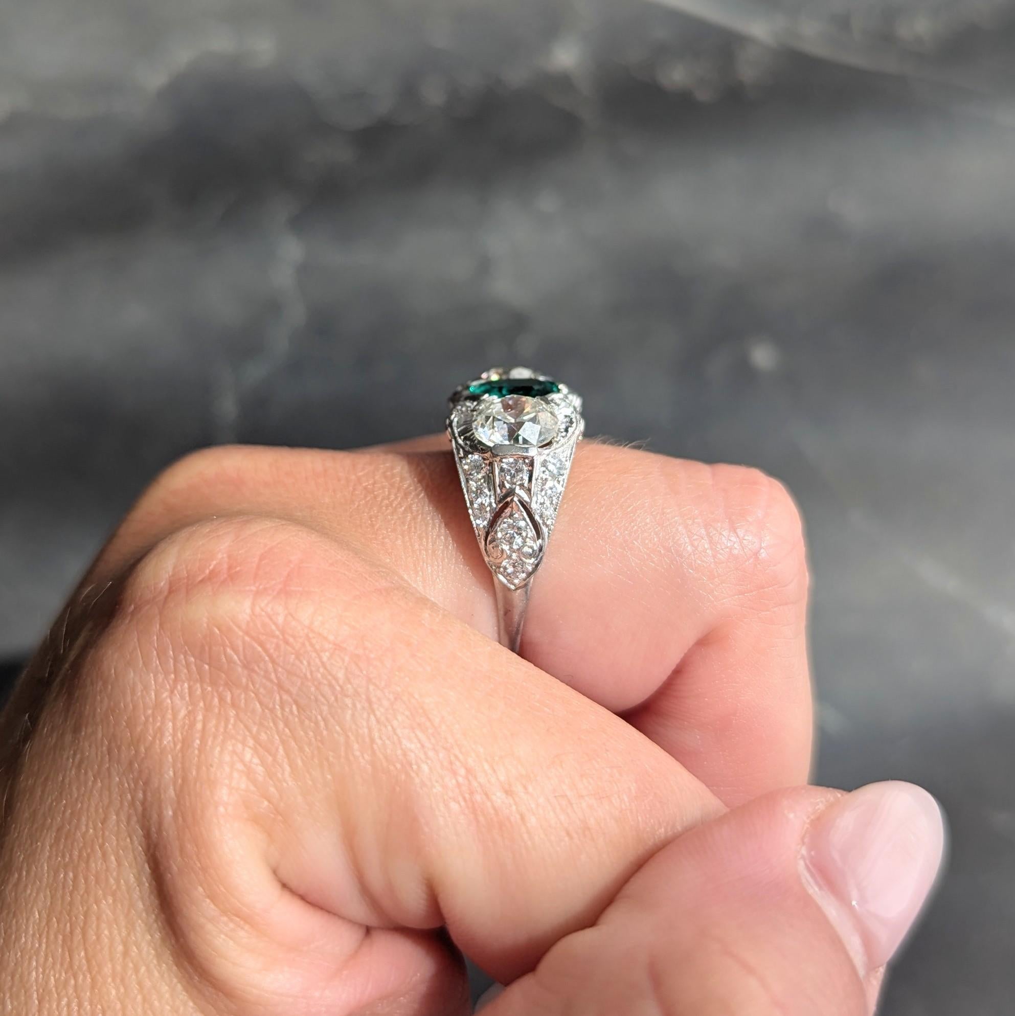 Art Deco 5.65 CTW Colombian Emerald Diamond Platinum Vintage Ring AGL