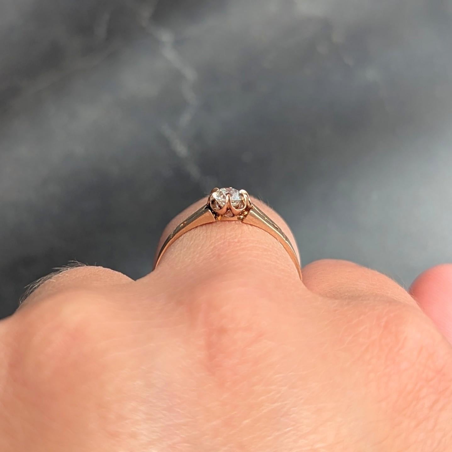 Victorian 0.32 Old Mine Cut Diamond 14K Gold Antique Belcher Engagement Ring