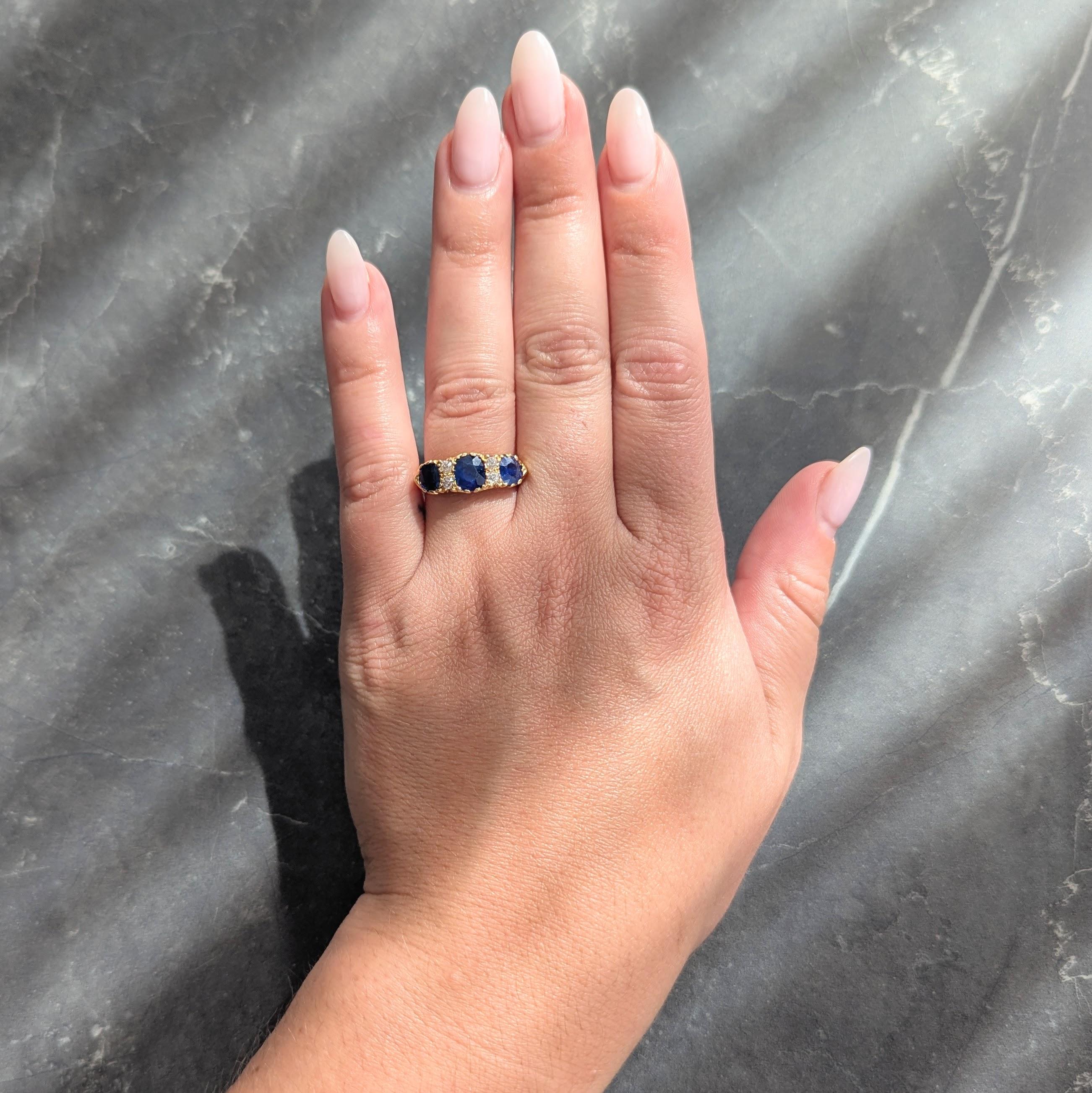 Victorian 2.14 CTW Sapphire Diamond 18K Yellow Gold Antique Scrolling Band Ring