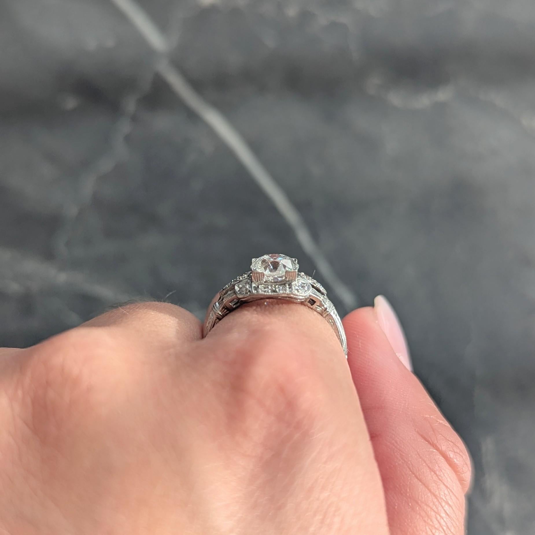 Art Deco 1.40 CTW OEC Diamond Platinum Vintage Bombé Engagement Ring GIA
