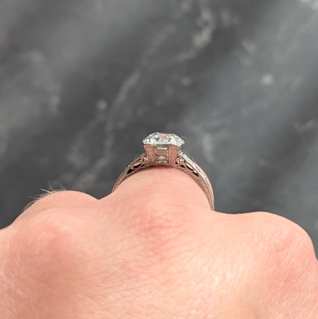 Art Deco 2.08 CTW European Diamond Platinum Vintage Solitaire Engagement Ring