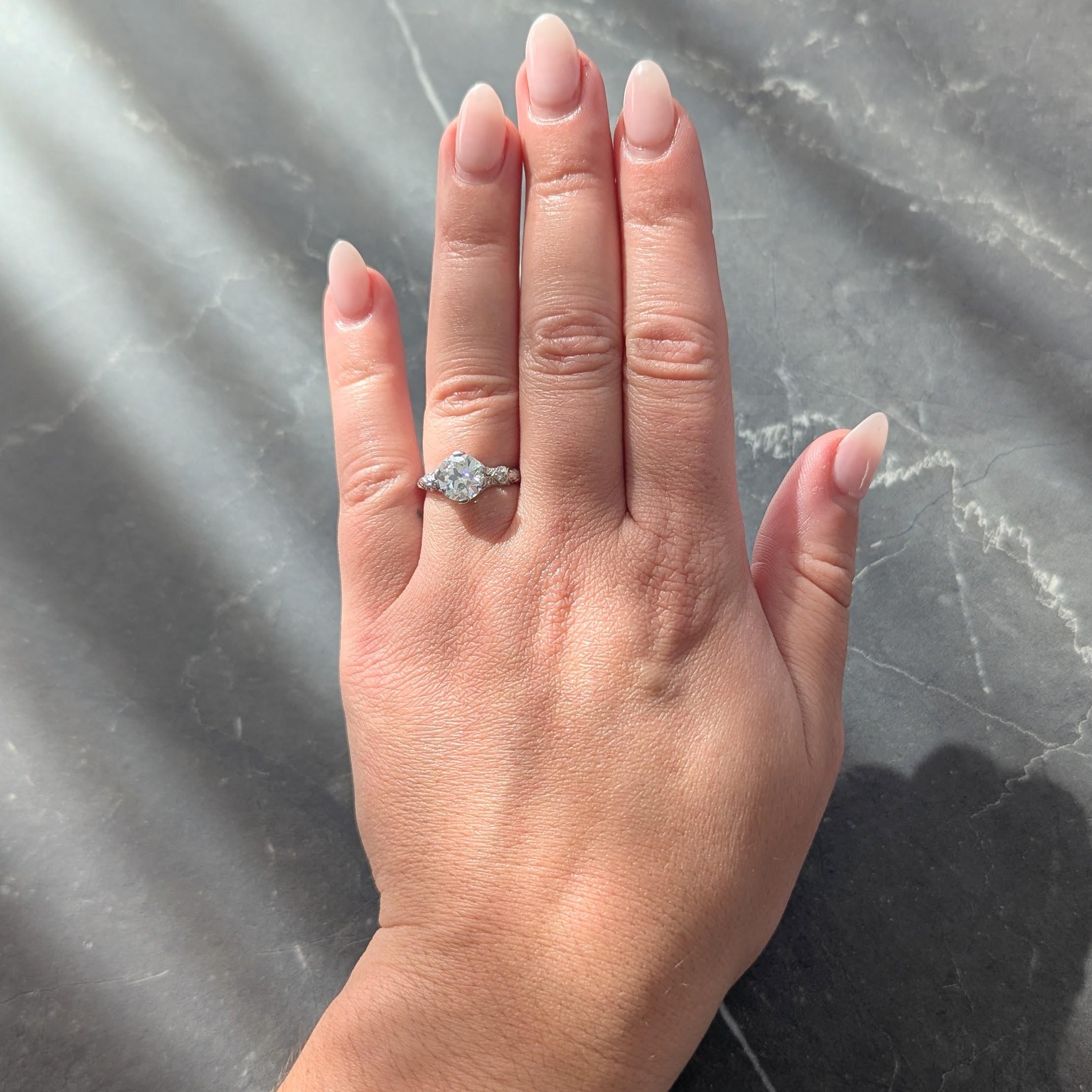 Art Deco 1936 1.90 Old European Cut Diamond Platinum Vintage Engagement Ring