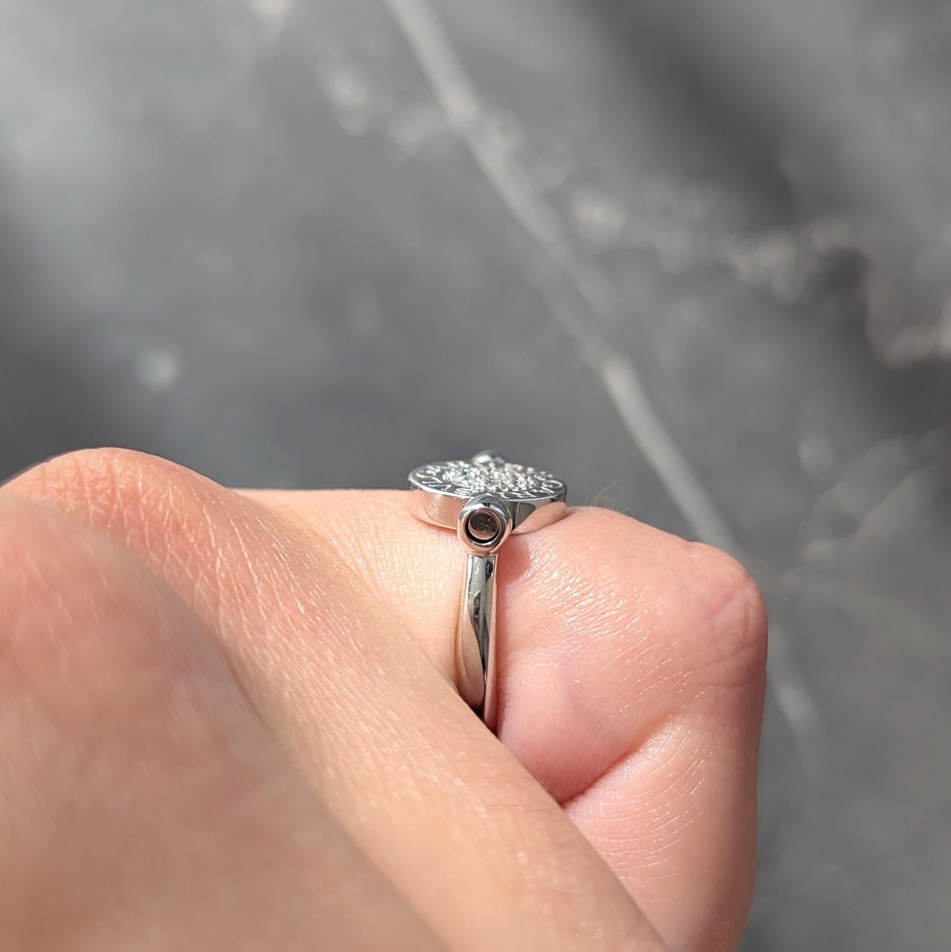 Bulgari Diamond Onyx 18 Karat White Gold Flip Signet Ring