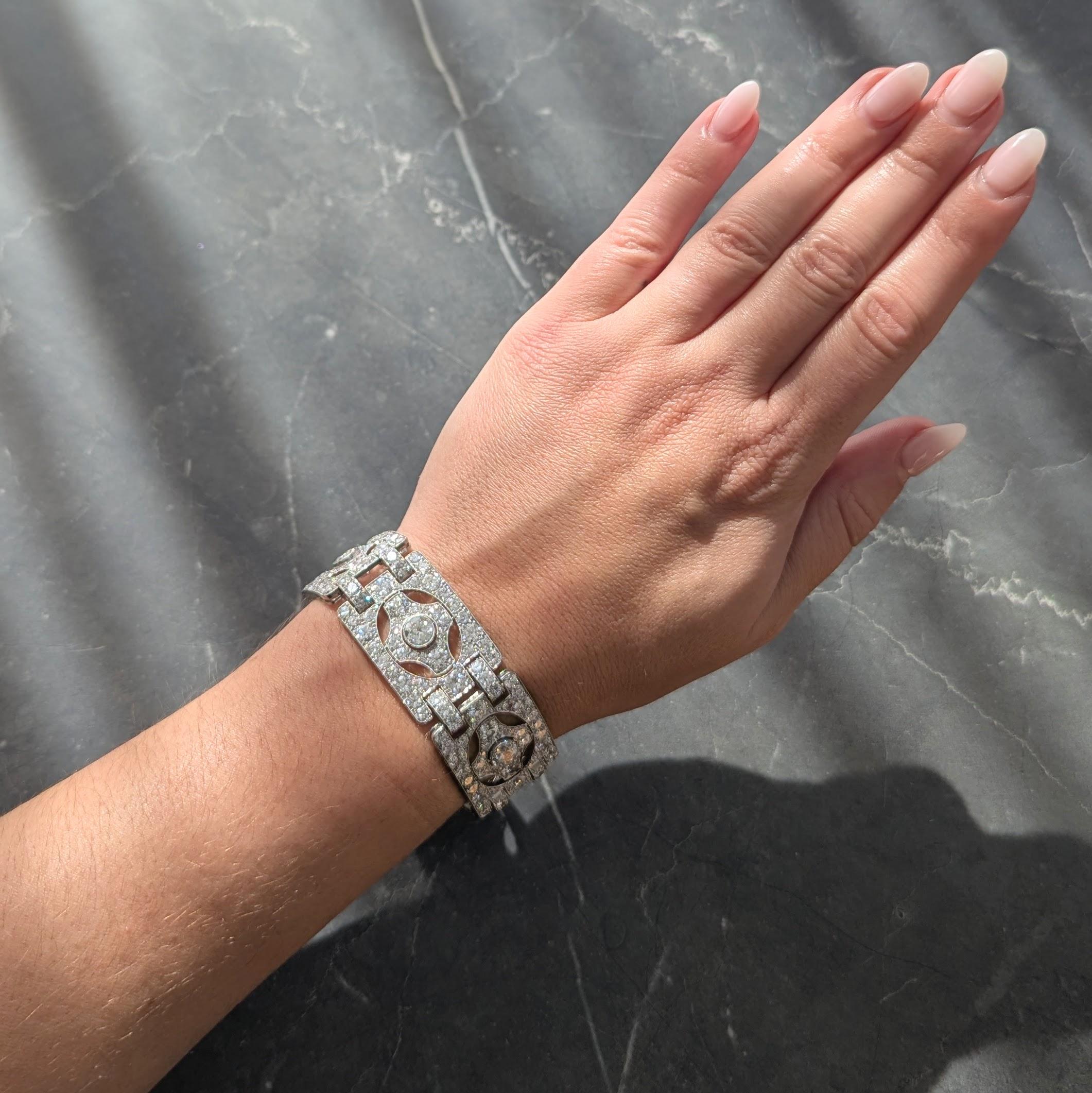 Art Deco French 39.78 CTW Diamond Platinum Vintage Geometric Panel Link Bracelet