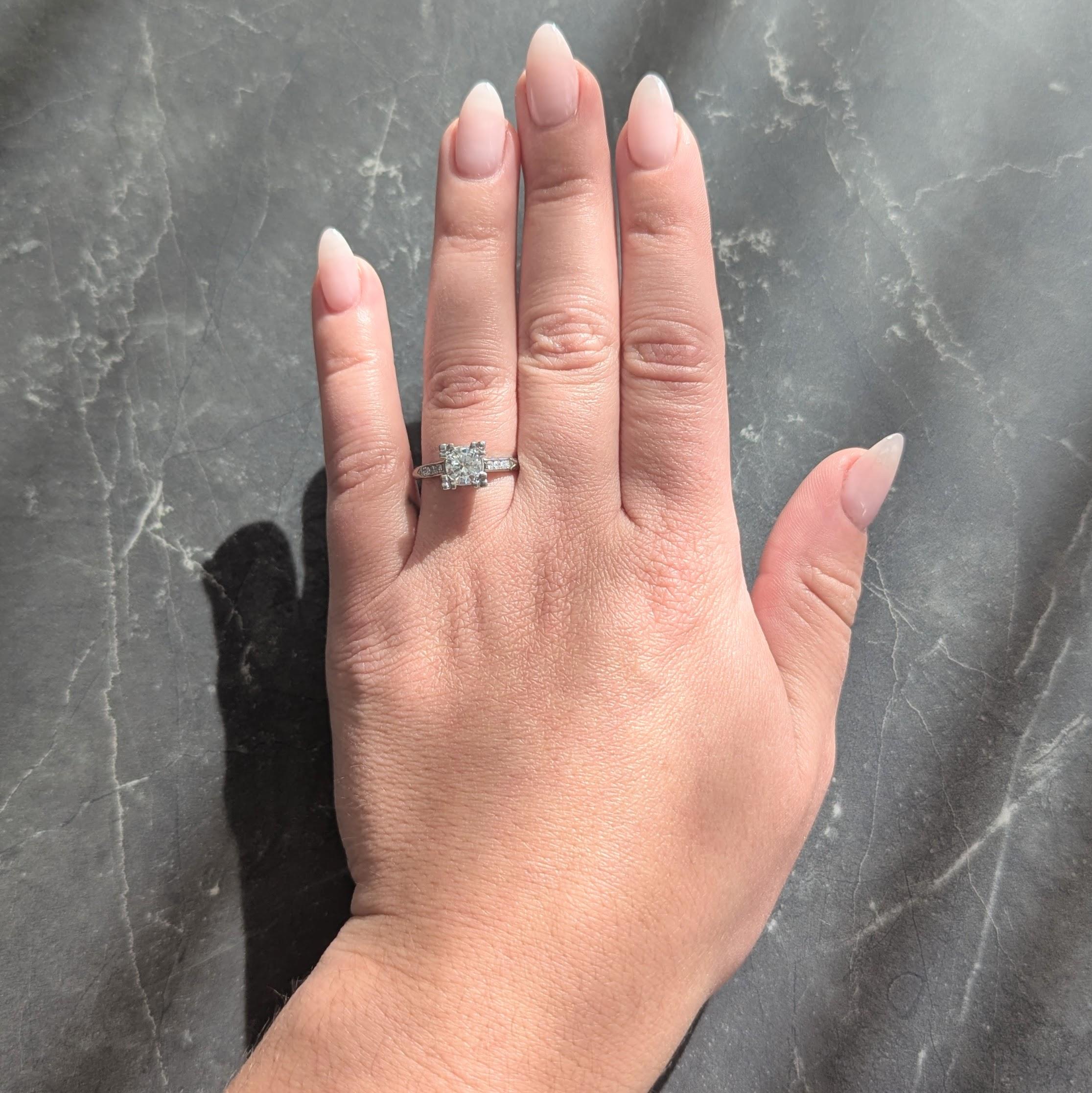 Retro 0.82 CTW Round Diamond 14 Karat White Gold Vintage Engagement Ring