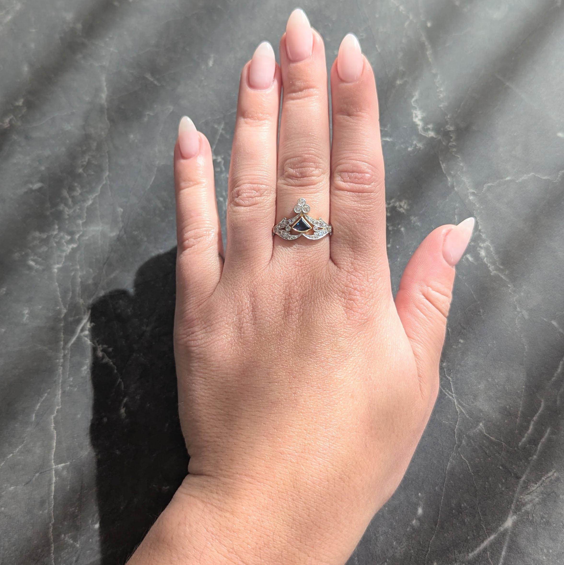 Edwardian Sapphire Diamond Platinum 18 Karat Yellow Gold Antique Tiara Ring