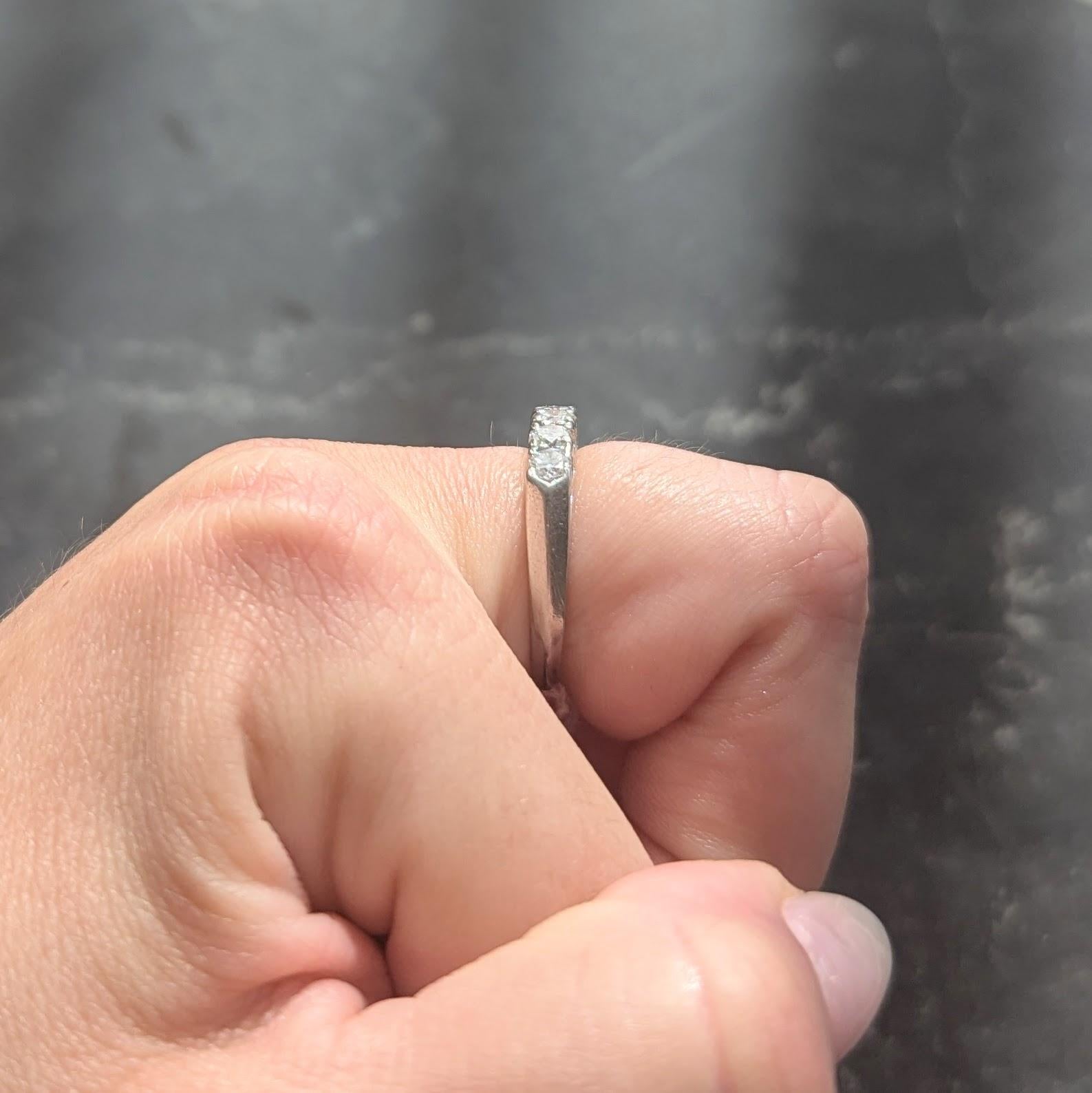 Mid-Century 0.75 CTW Diamond Platinum Vintage Fishtail Band Ring