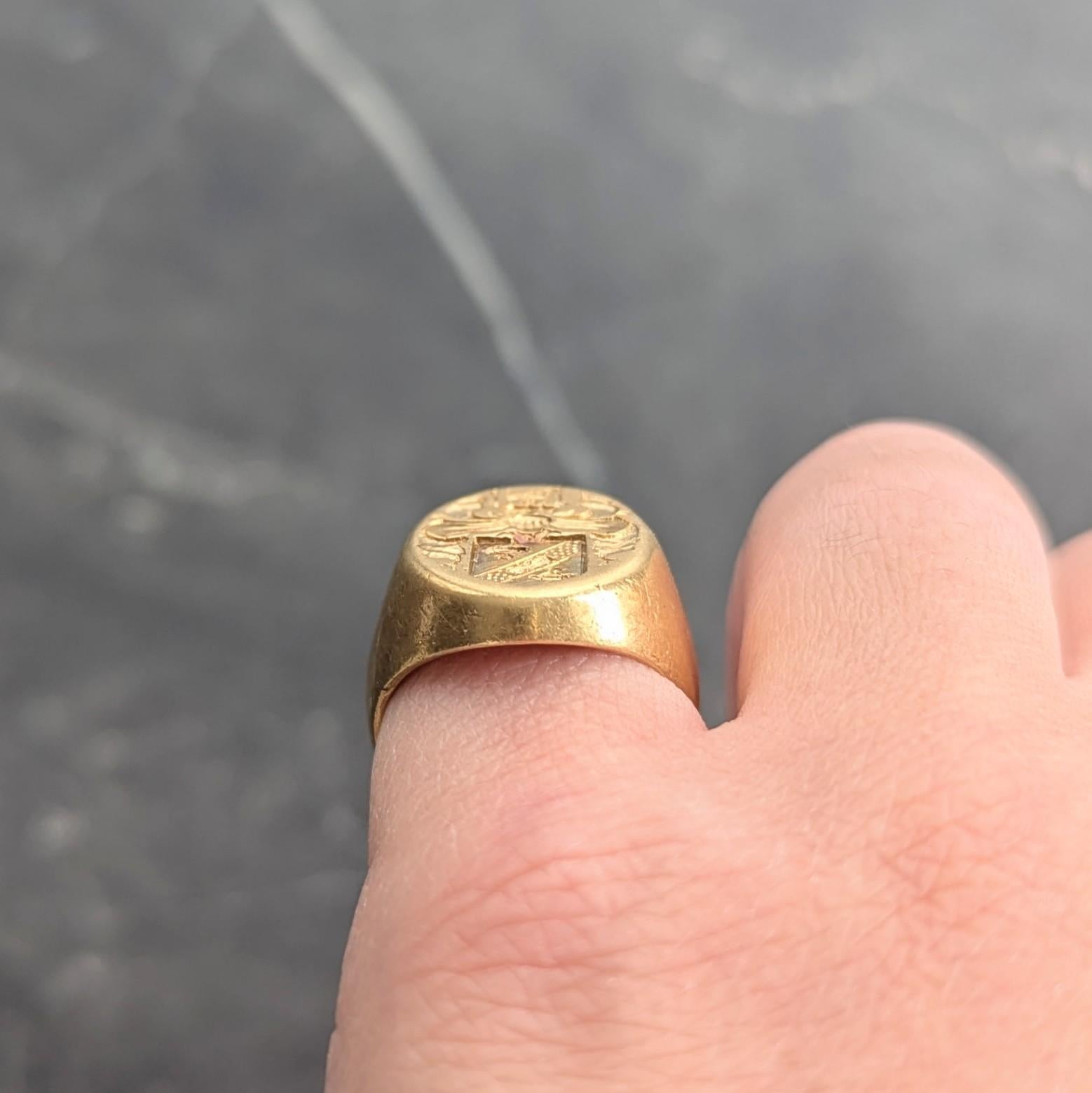 Edwardian Merrin 18 Karat Yellow Gold Antique Heraldic Crest Signet Ring