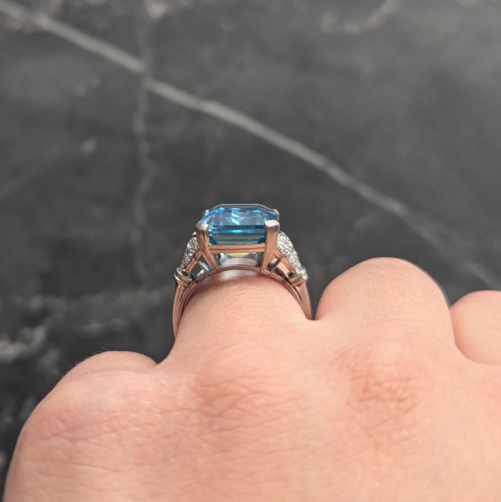 Tiffany & Co. Art Deco Aquamarine Diamond Platinum Vintage Scroll Cocktail Ring