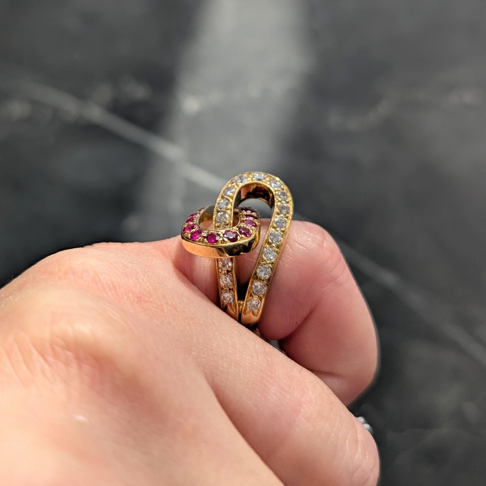 Mid-Century 1.35 CTW Ruby Diamond Platinum Vintage Double Horseshoe Ring