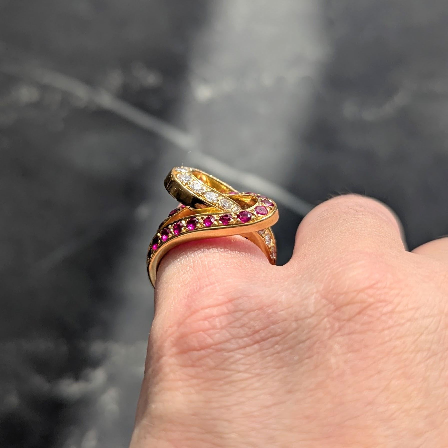 Mid-Century 1.35 CTW Ruby Diamond Platinum Vintage Double Horseshoe Ring