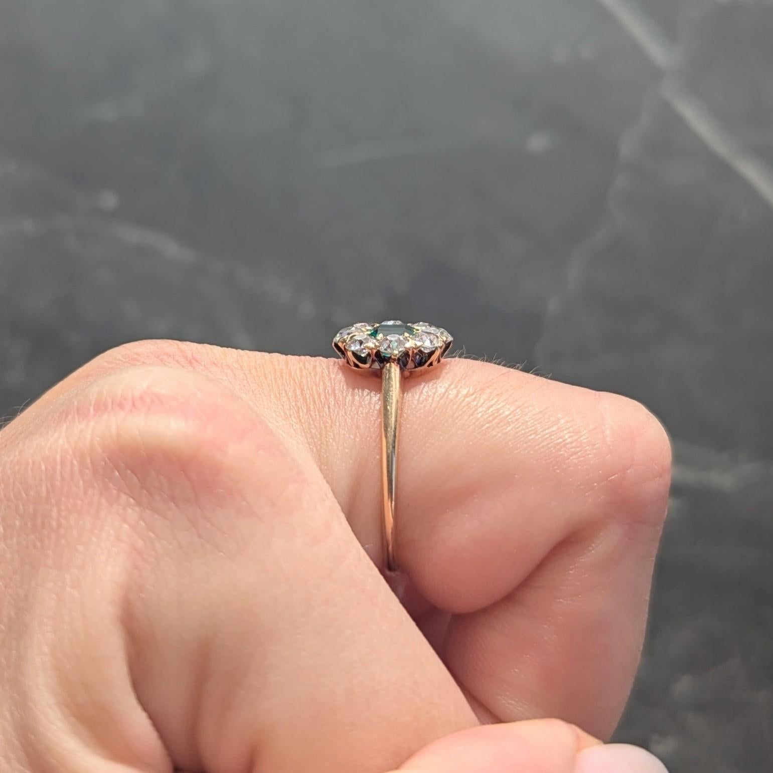 Victorian 1.23 CTW Emerald Diamond 14 Karat Yellow Gold Antique Halo Ring