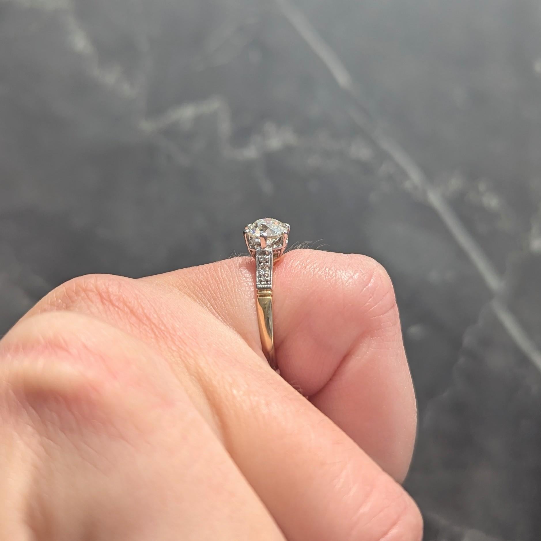 Art Deco Old European Cut Diamond Platinum 18K Gold Antique Engagement Ring