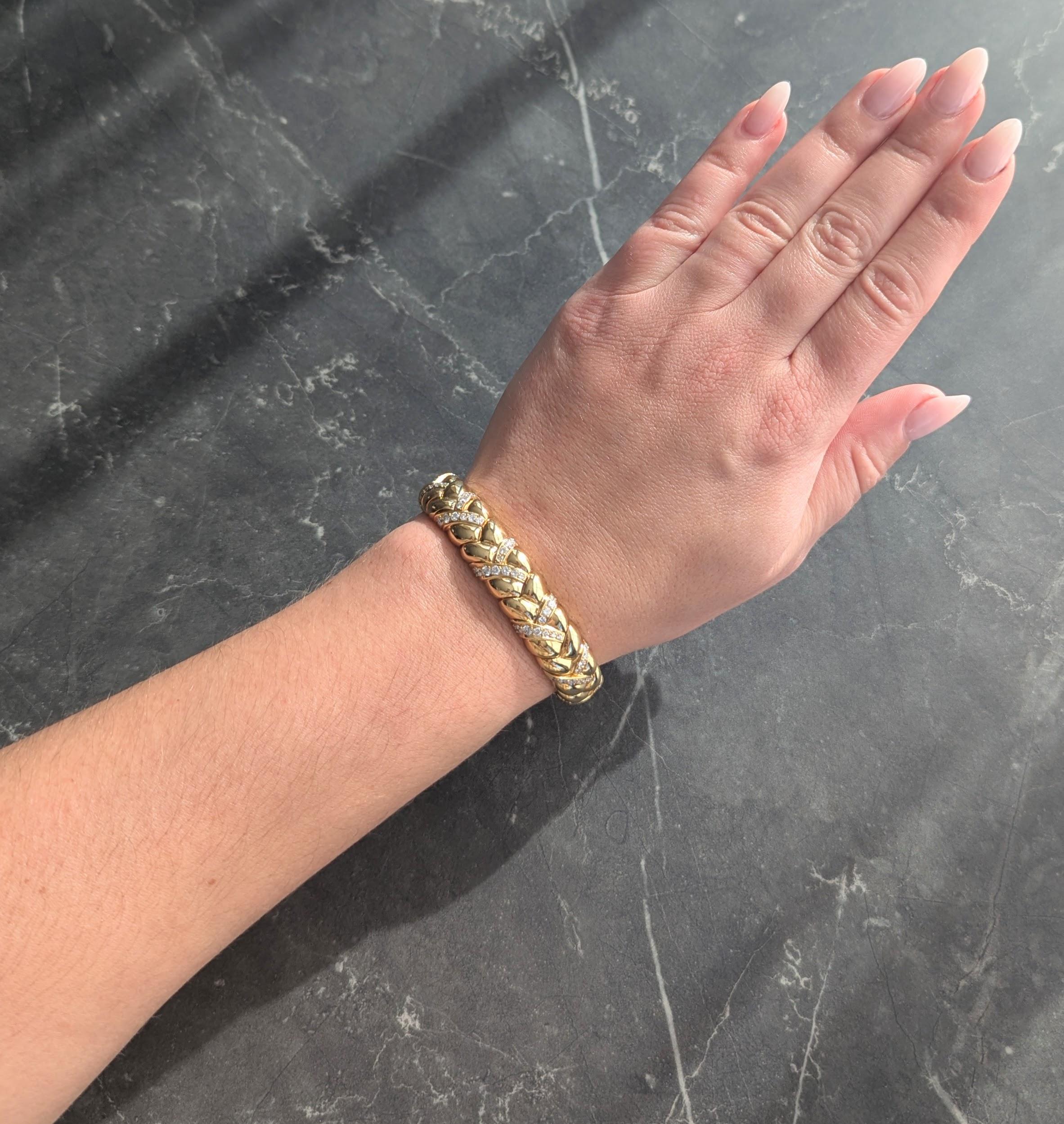 Van Cleef & Arpels French 1980's Diamond 18K Yellow Gold Vintage Woven Bracelet