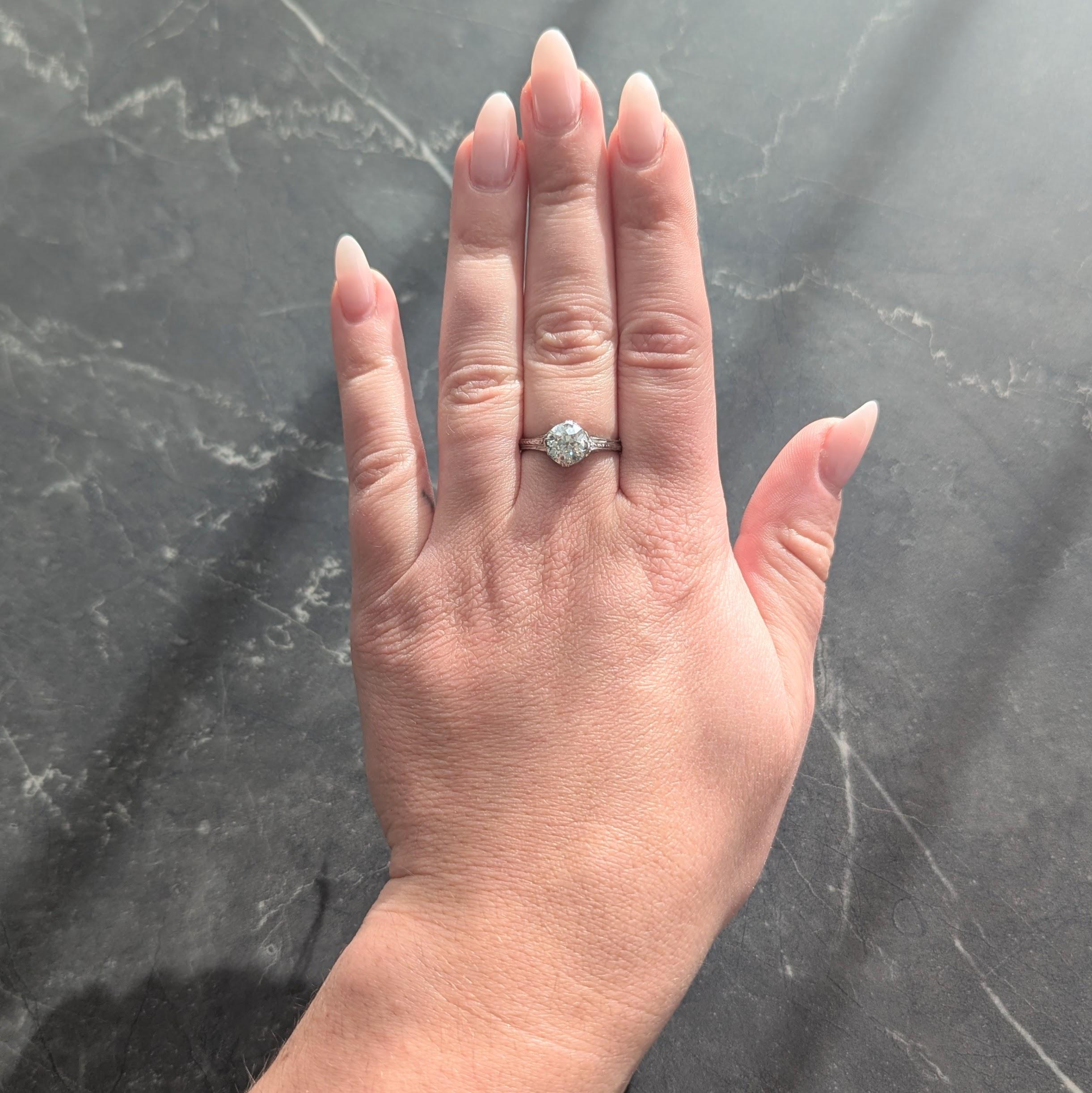 Art Deco European Diamond 18 Karat White Gold Antique Fanning Engagement Ring