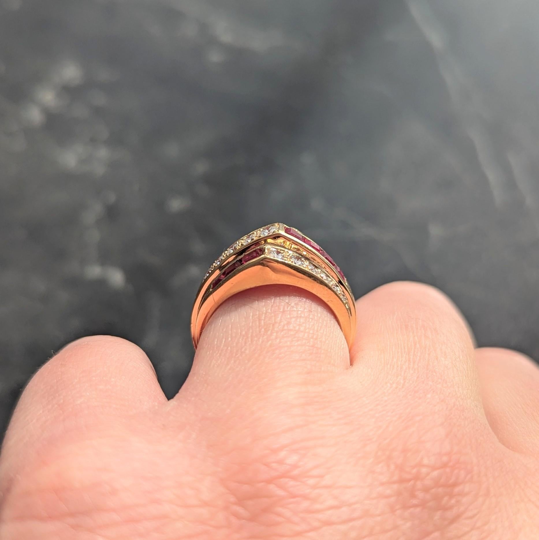 Oscar Heyman 1980's Ruby Diamond 18 Karat Yellow Gold Vintage Channel Band Ring