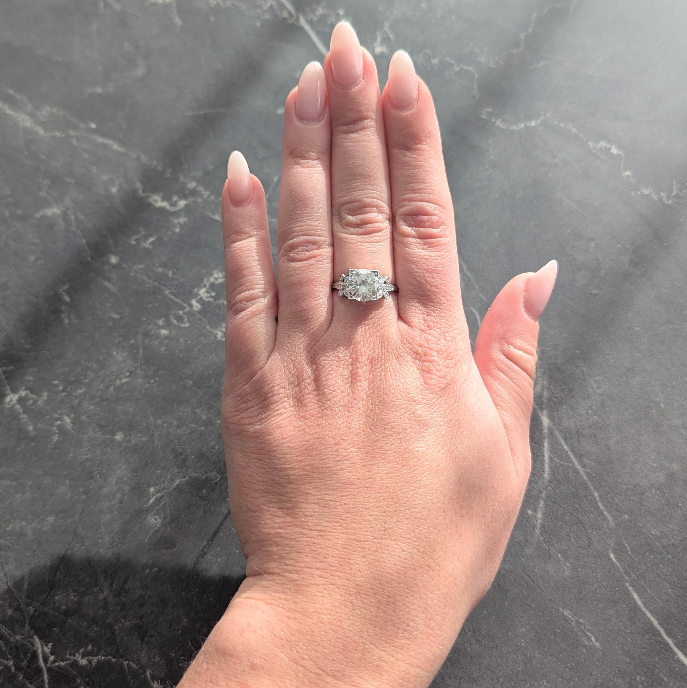 Art Deco 2.91 CTW Diamond Platinum Vintage Foliate Engagement Ring GIA