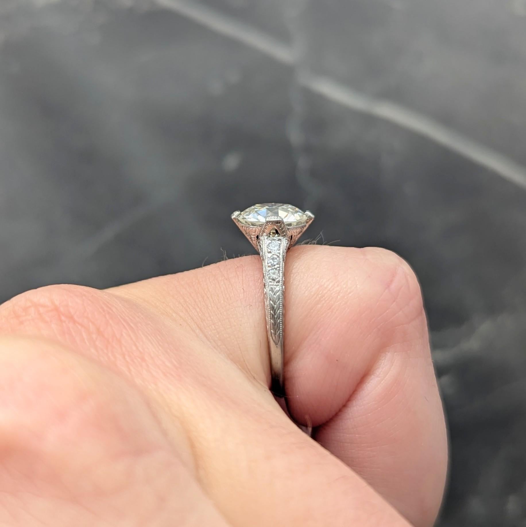 Art Deco 2.56 CTW Old Mine Diamond Platinum Vintage Wheat Engagement Ring