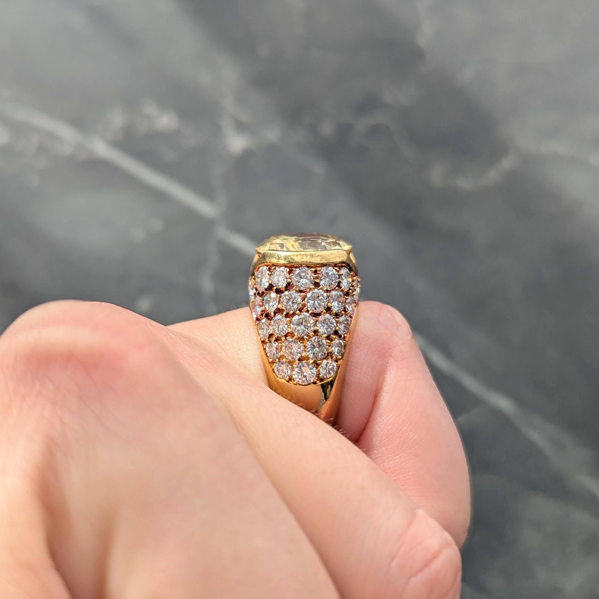 Van Cleef & Arpels 1980's 19.77 CTW Ceylon Yellow Sapphire Diamond Pavé Ring GIA