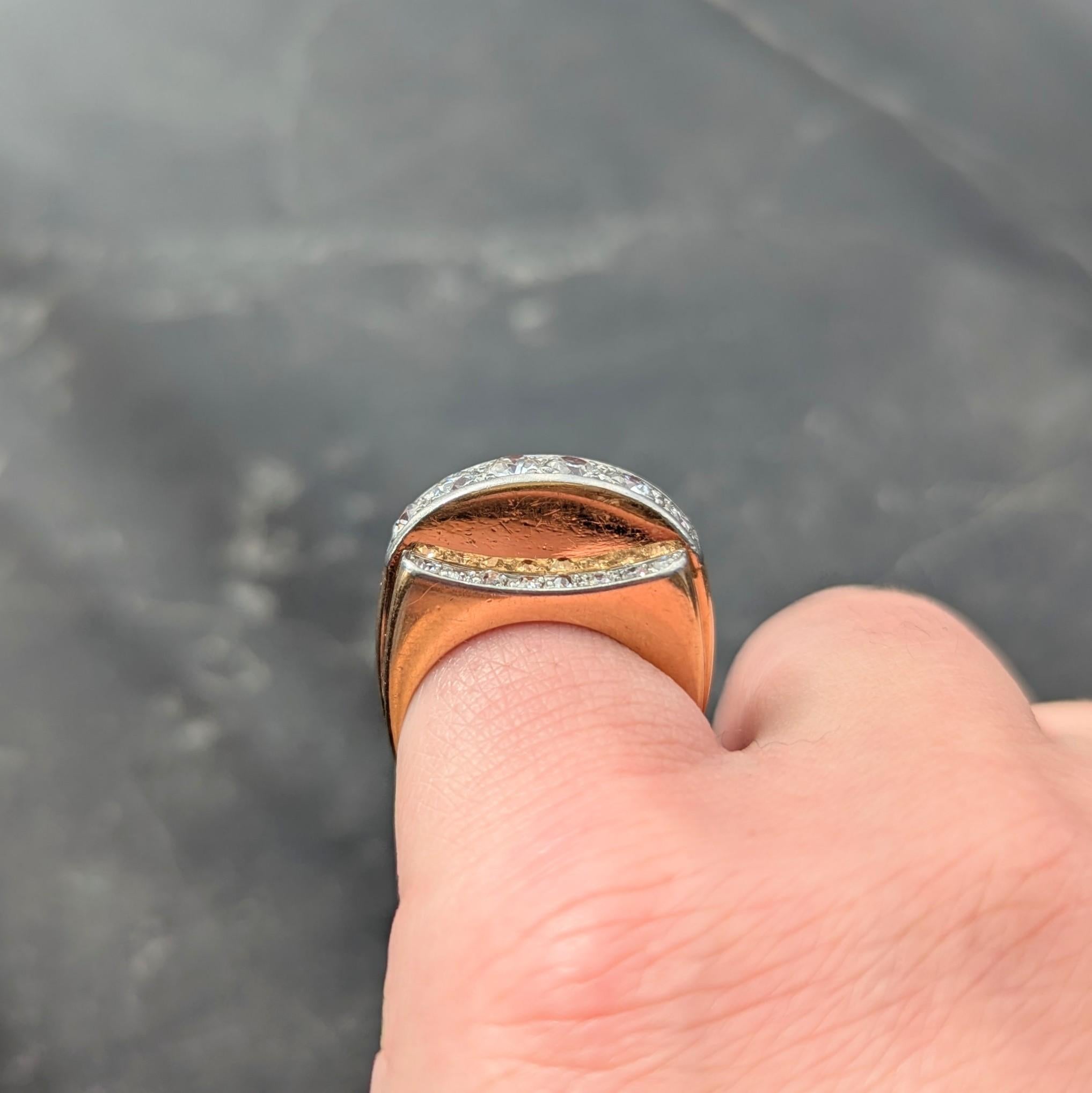 Art Deco 1.20 CTW Diamond Platinum 18K Yellow Gold Vintage Streamline Band Ring