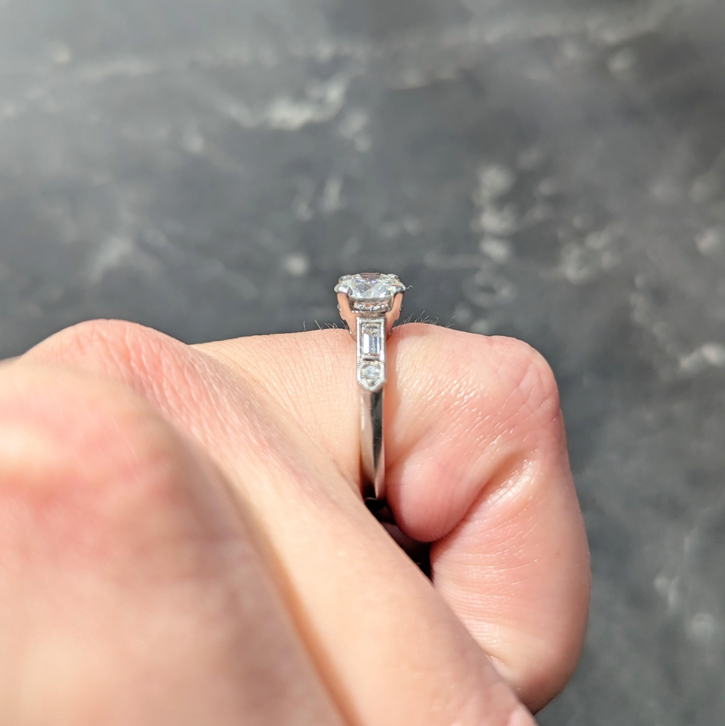 Mid-Century 1.60 CTW Diamond Platinum Knife Edge Vintage Engagement Ring GIA