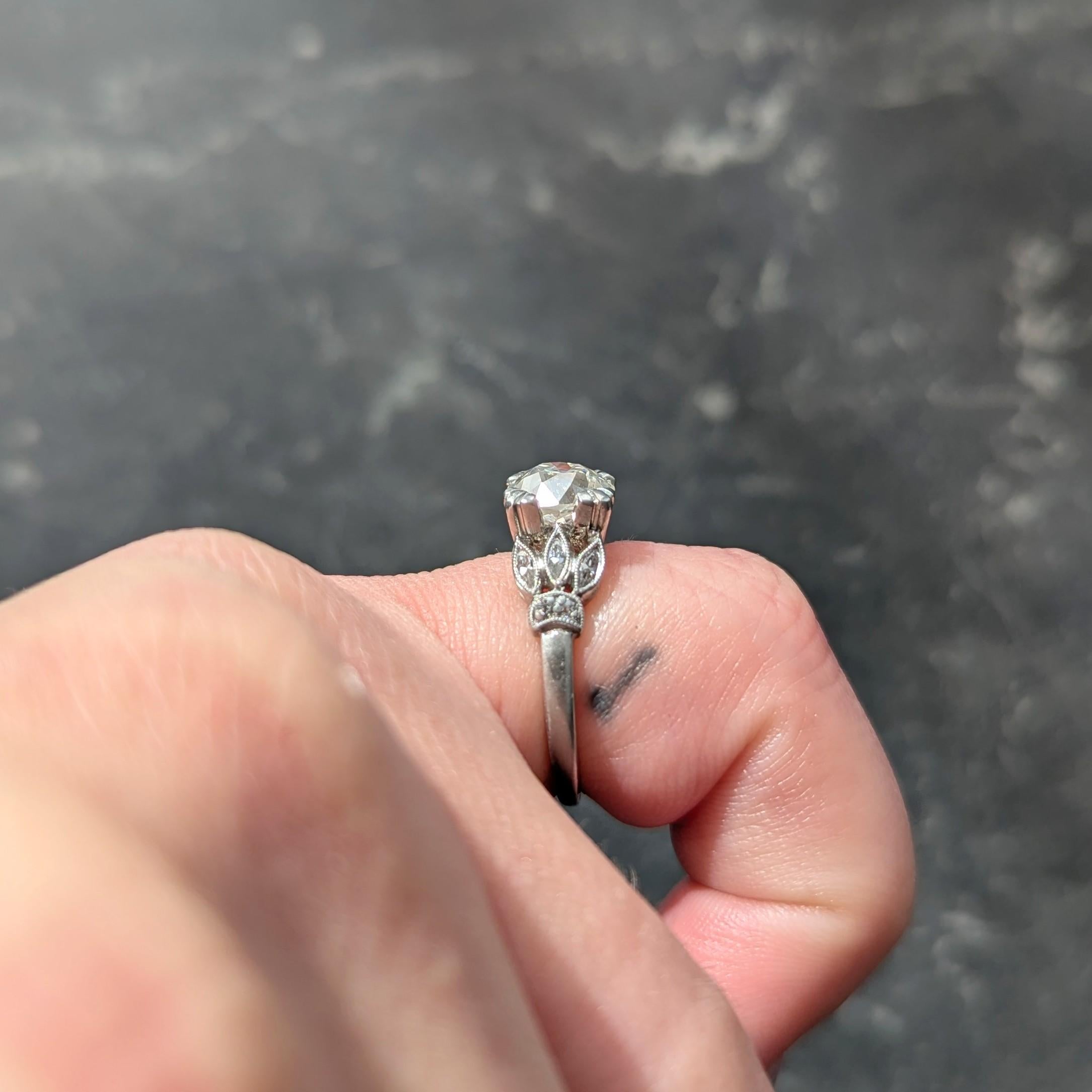 Art Deco 1930's 1.63 CTW Old European Cut Diamond Platinum Lotus Engagement Ring