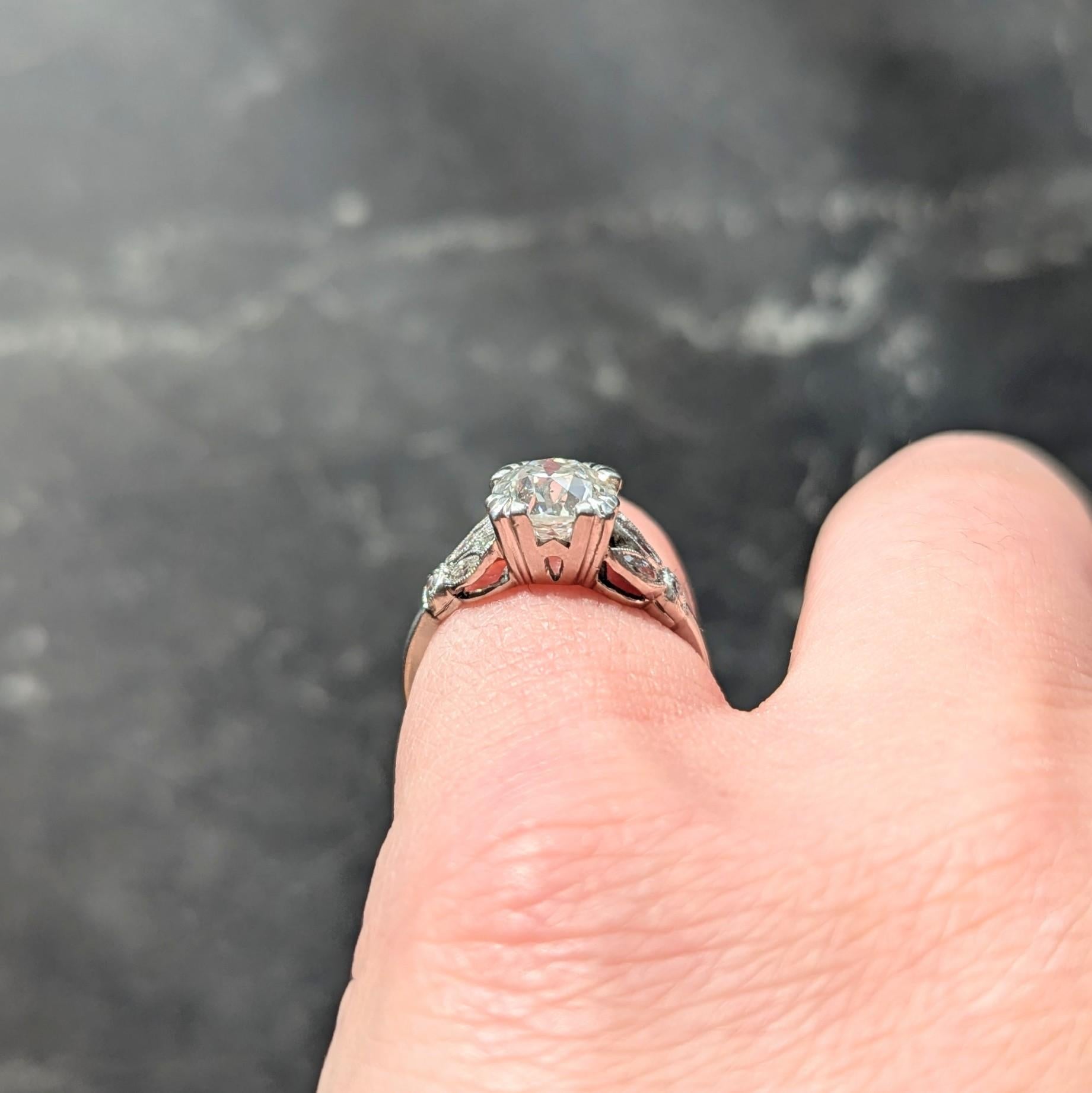 Art Deco 1930's 1.63 CTW Old European Cut Diamond Platinum Lotus Engagement Ring